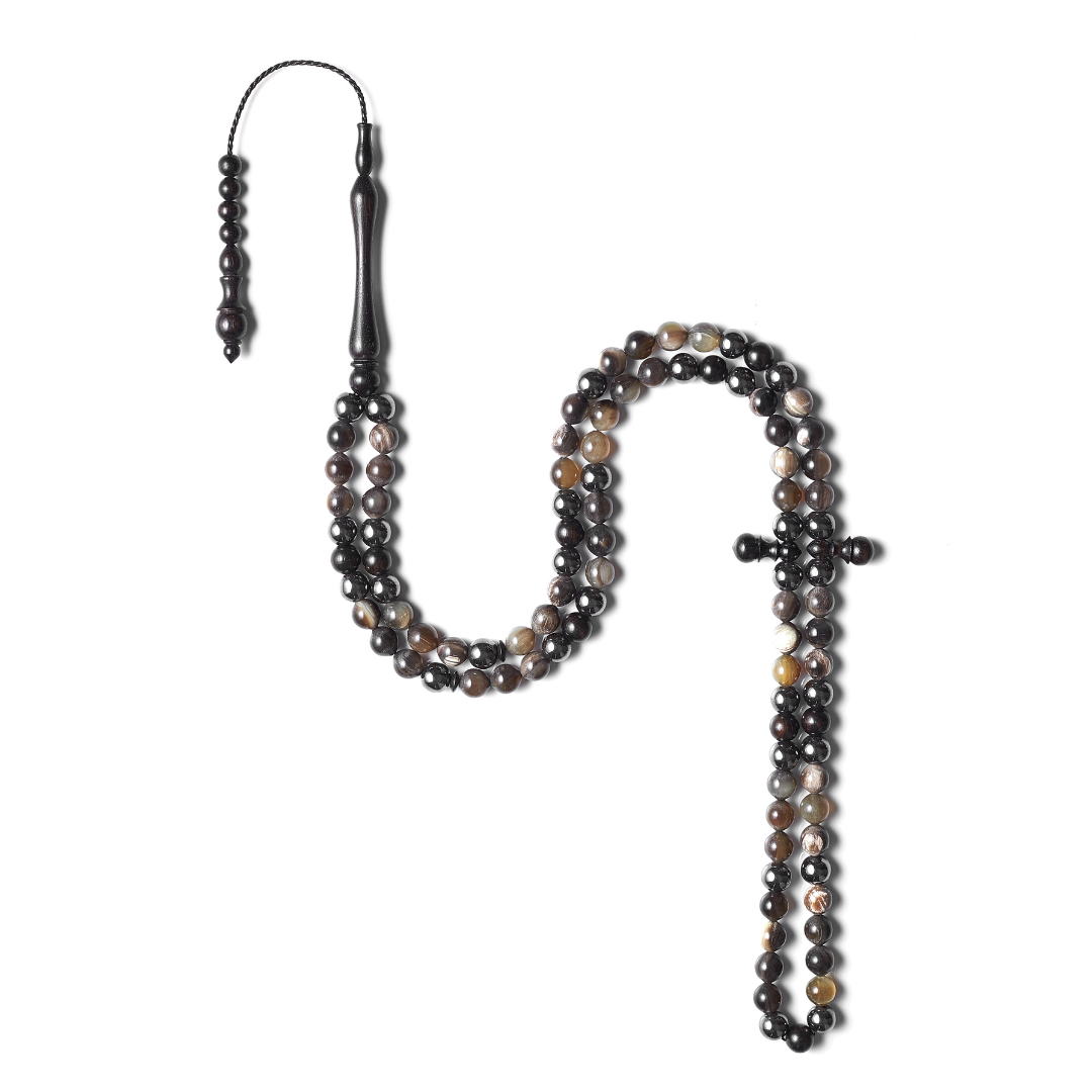 The Hadid Misbaha: Bubalus, Hematite, and Ebony - 99 Beads, 8mm