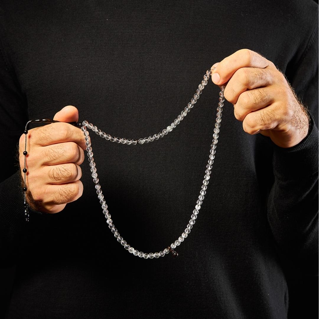 The Pure Misbaha - Pure Quartz and Ebony- 99 Beads, 6mm