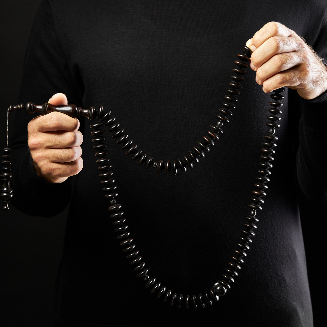 The MasterClass Ebony Disk - EBONY & Hematite MISBAHA, 99 BEADS (20 mm)