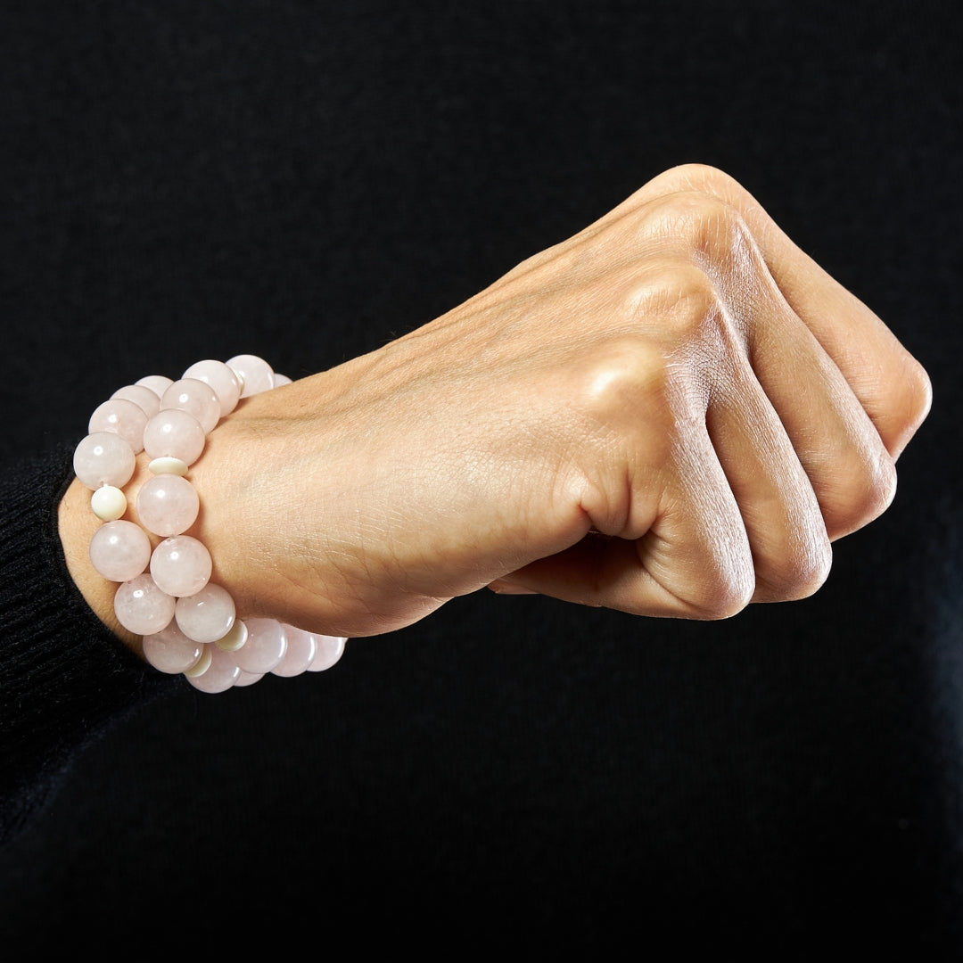 The Voyager Misbaha Bracelet: Rose Quartz and Dromedary - 33 Beads, 10mm