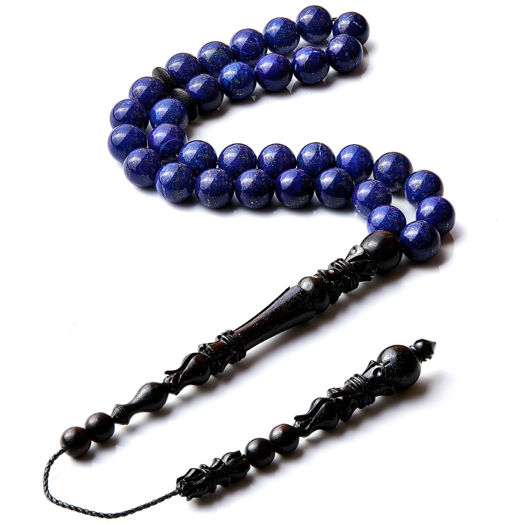 The Celestial Misbaha: Lapis Lazuli and Ebony - 33 Beads, 10mm