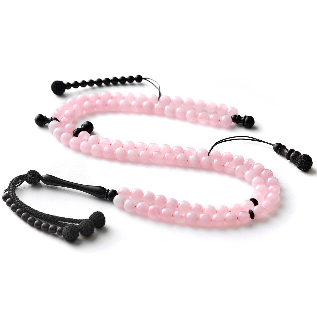The Lady Misbaha: Rose Quartz and Ebony - 100 Beads, 6mm