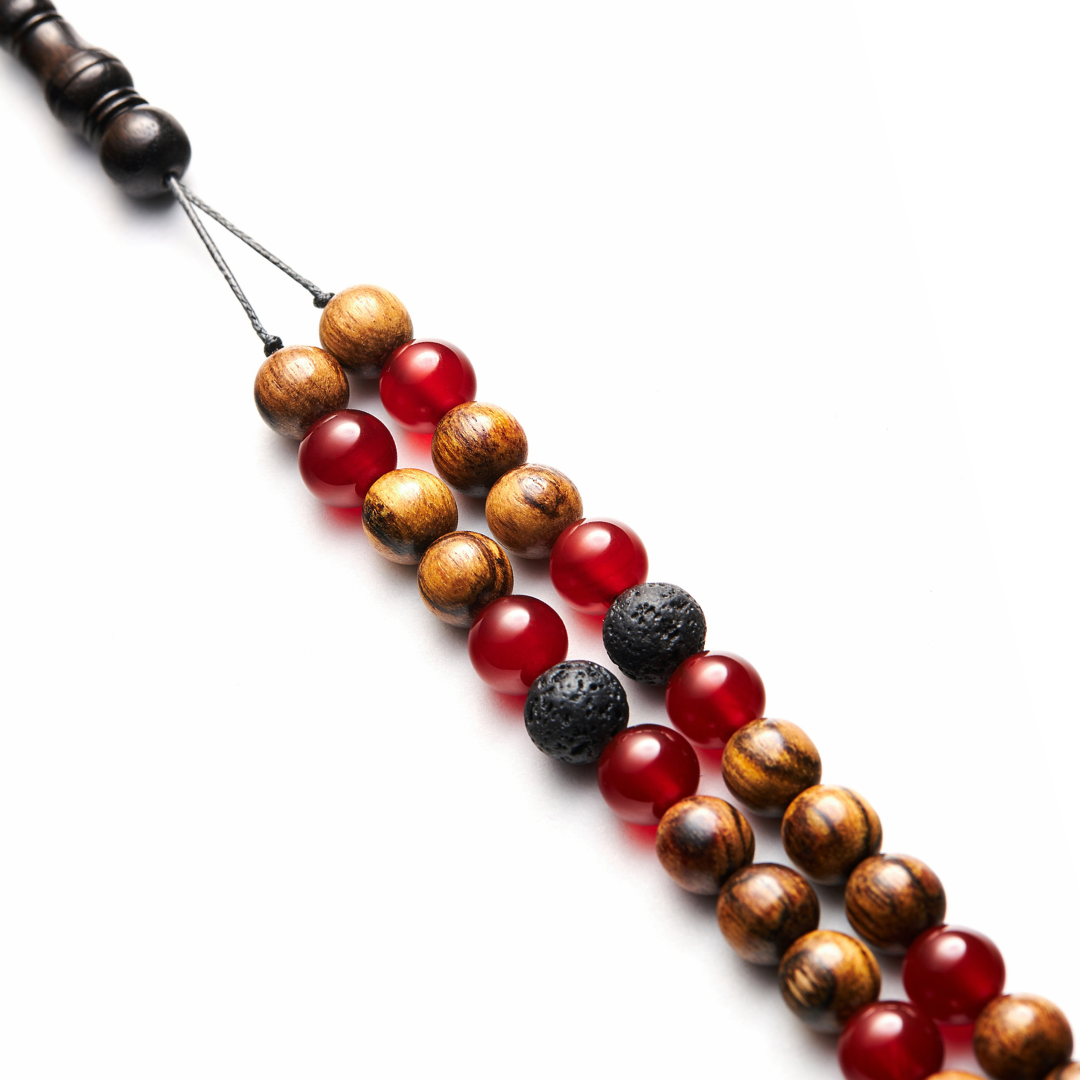 The Companion Misbaha Bracelet: Aqeeq, Oud, Ebony, and Lava - 99 Beads, 8mm