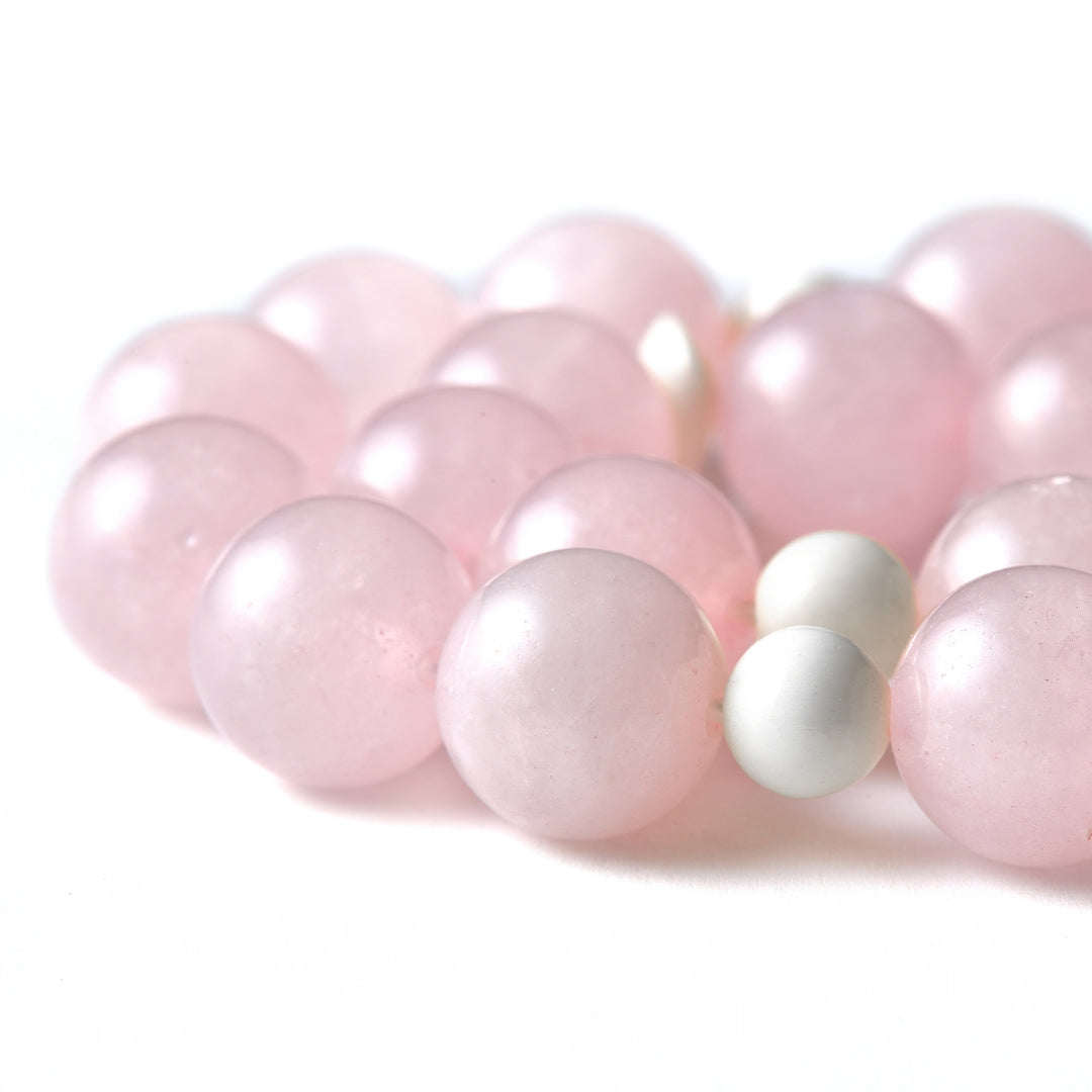 The Voyager Misbaha Bracelet: Rose Quartz and Dromedary - 33 Beads, 10mm
