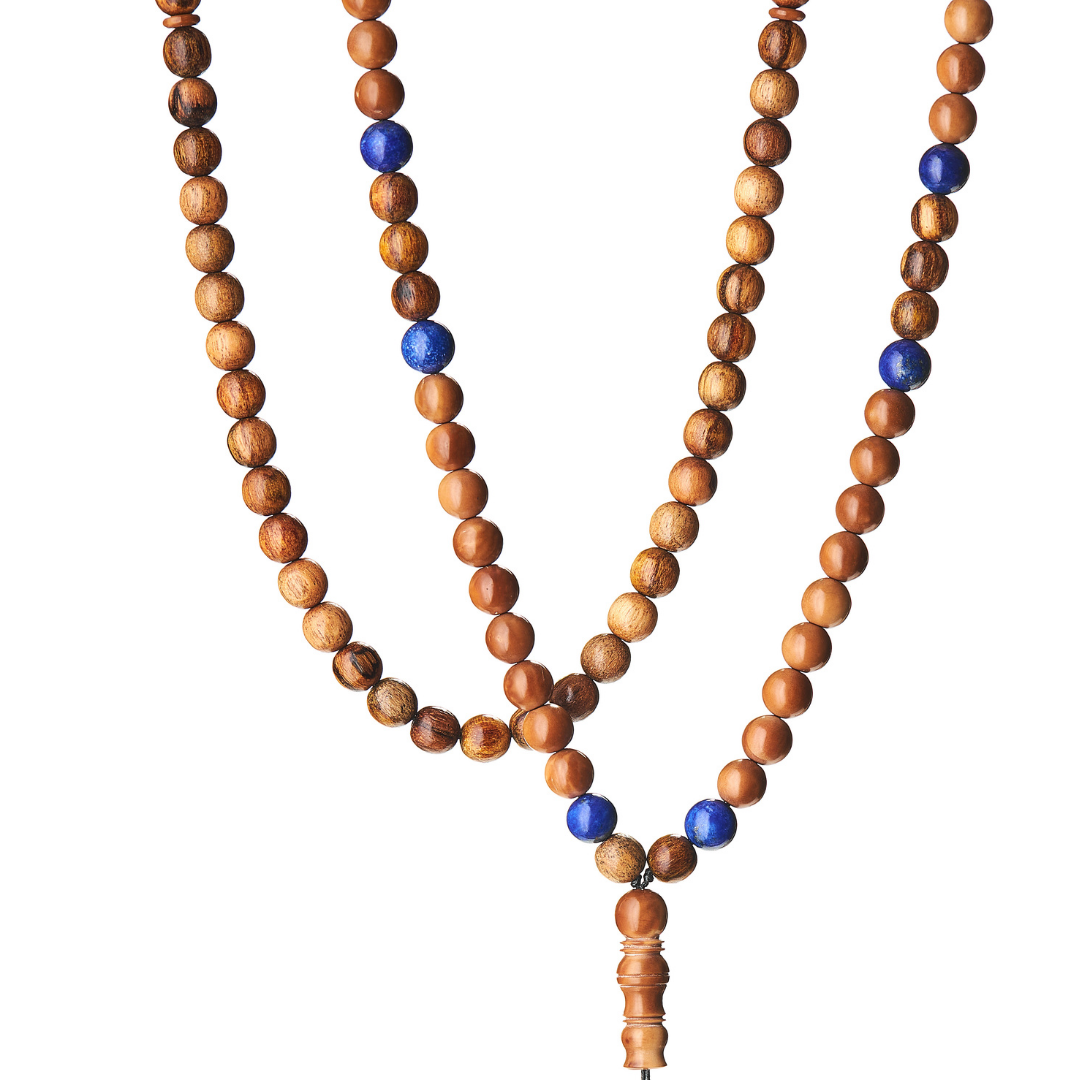 The Companion Misbaha Bracelet: Lapis Lazuli, Kuk Nut & Oud - 99 Beads, 8mm