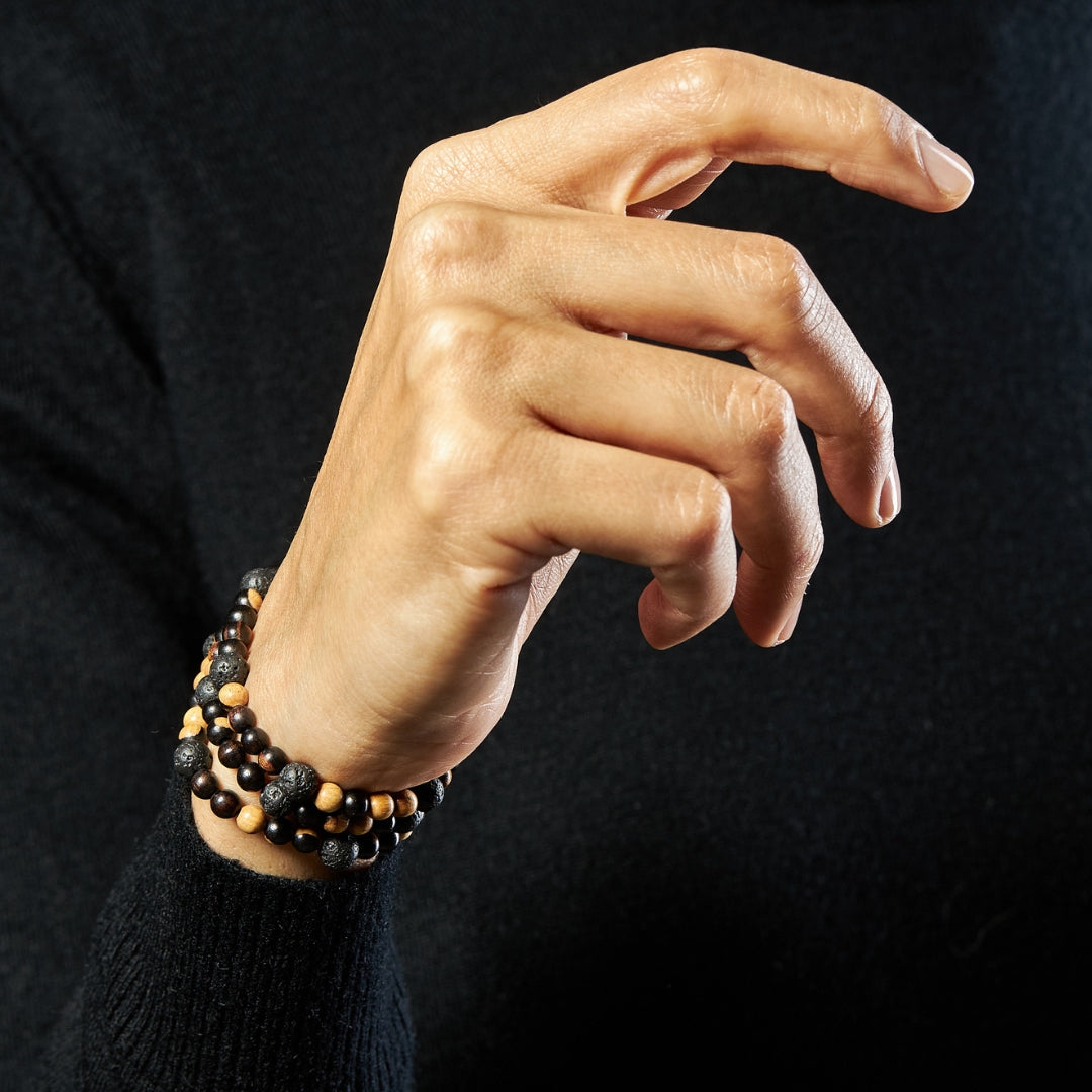 The Traveller Misbaha Bracelet: Mosaic Ebony and Lava - 99 Beads, 6mm