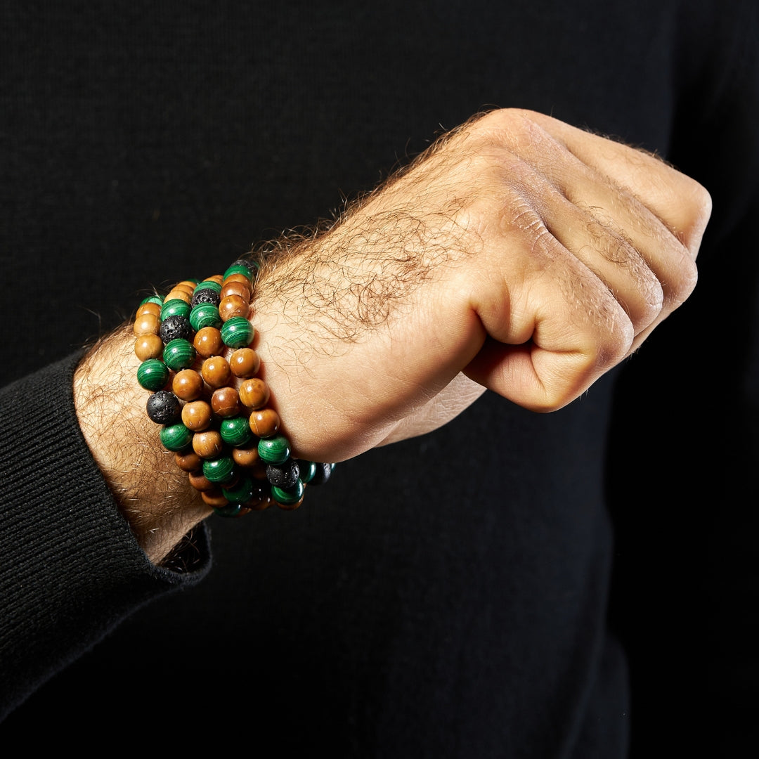 The Companion Misbaha Bracelet: Malachite & Kuk Nut and Lava - 99 Beads, 8mm