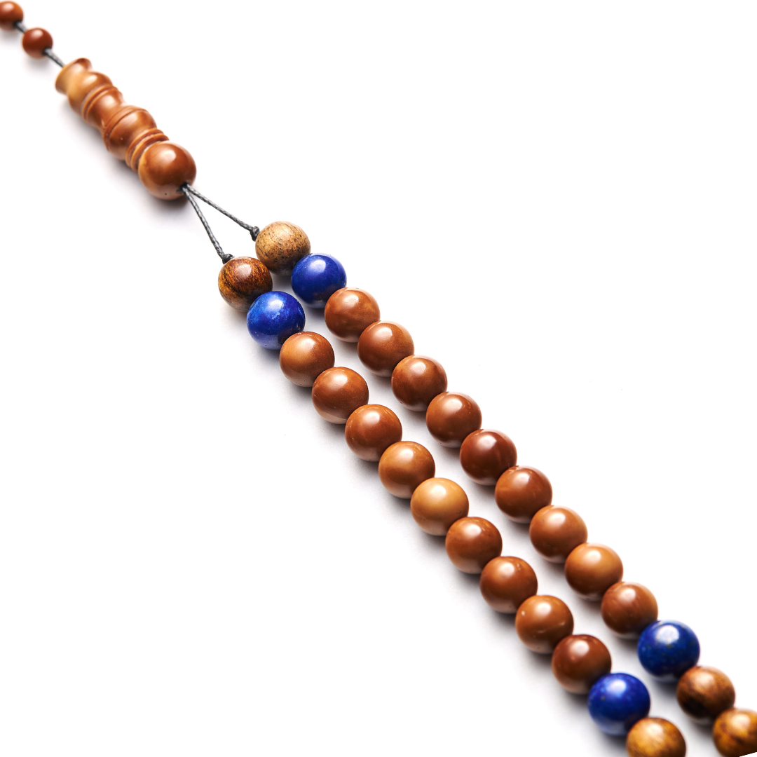 The Companion Misbaha Bracelet: Lapis Lazuli, Kuk Nut & Oud - 99 Beads, 8mm