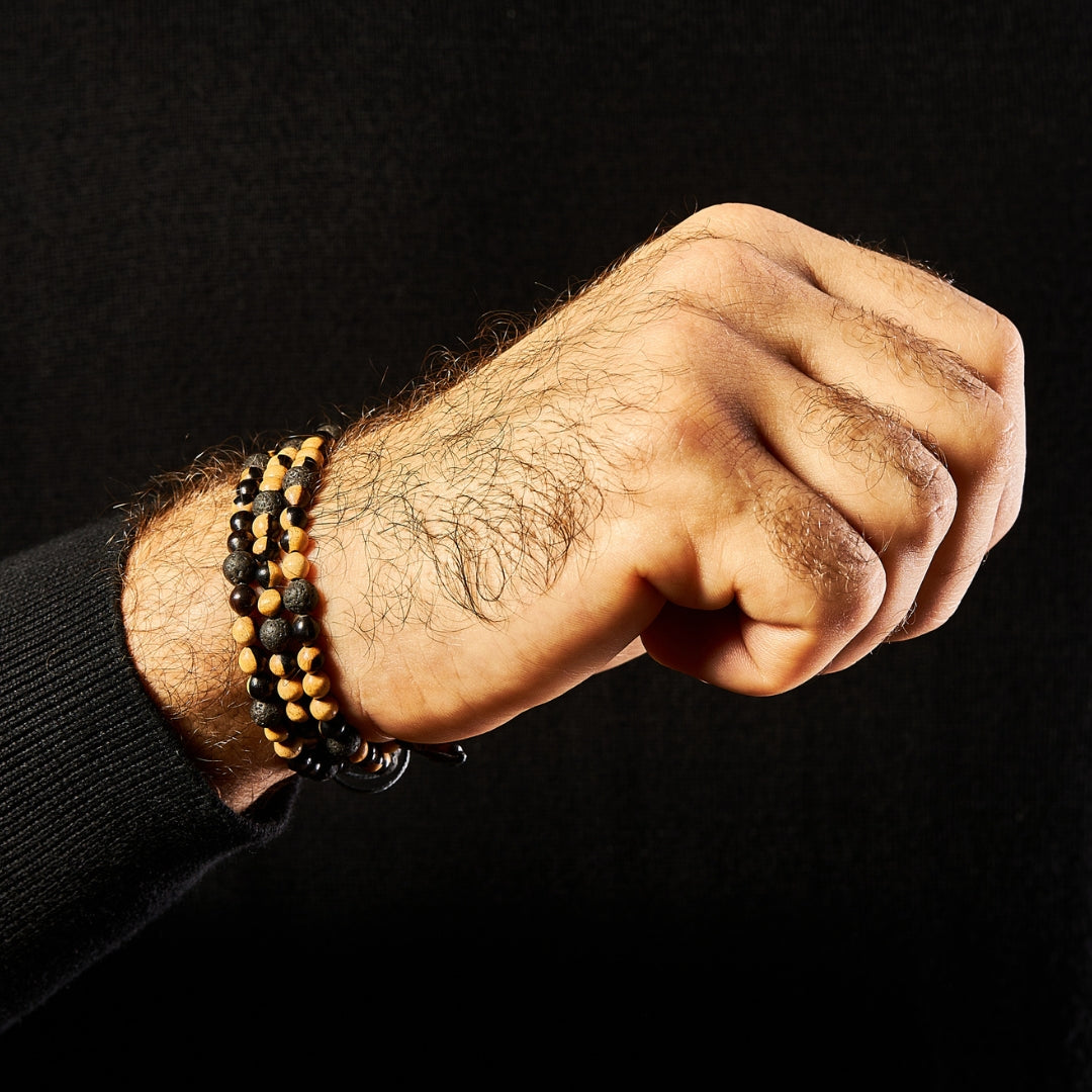 The Traveller Misbaha Bracelet: Mosaic Ebony and Lava - 99 Beads, 6mm