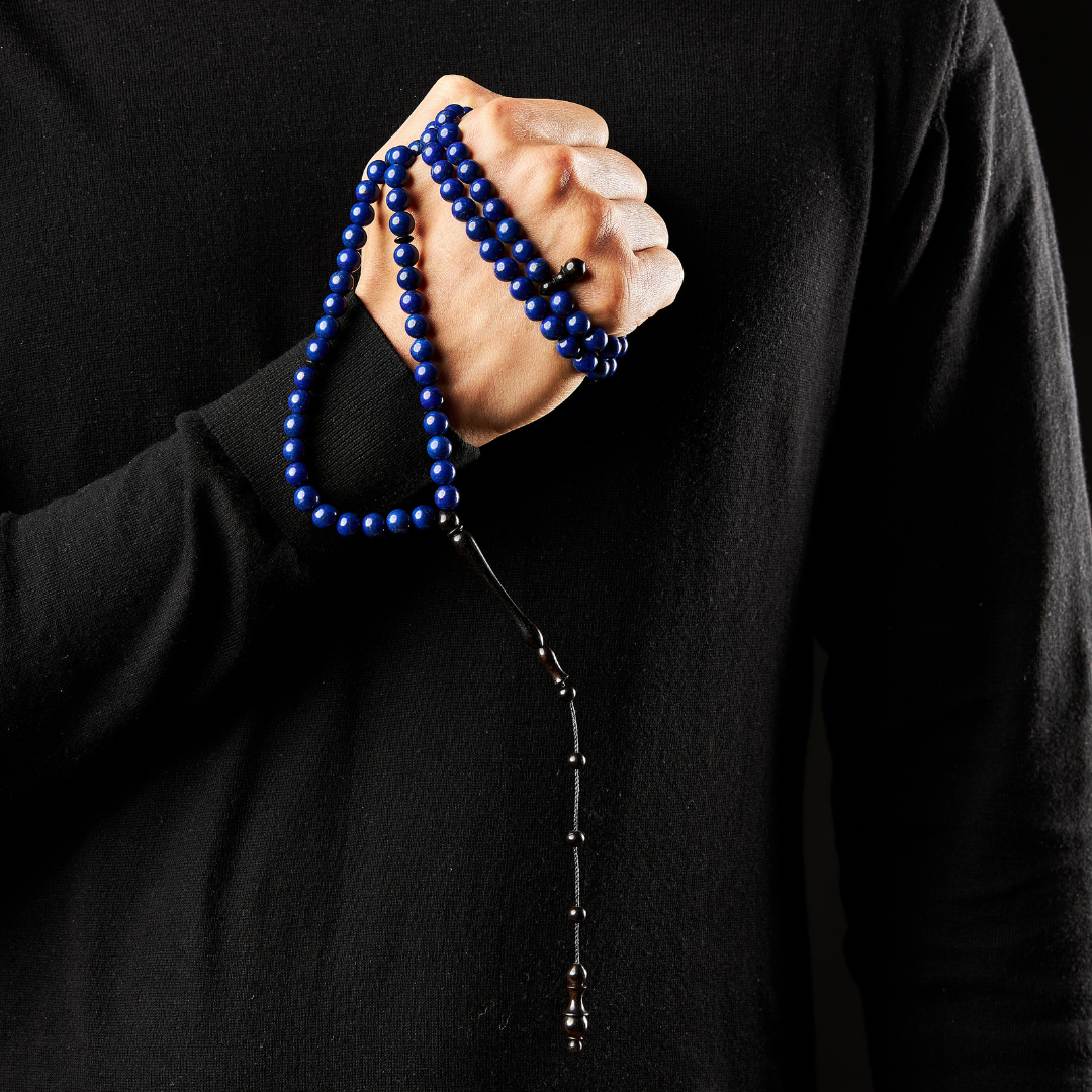The Celestial Misbaha - Lapis Lazuli and Ebony - 99 Beads, 8mm
