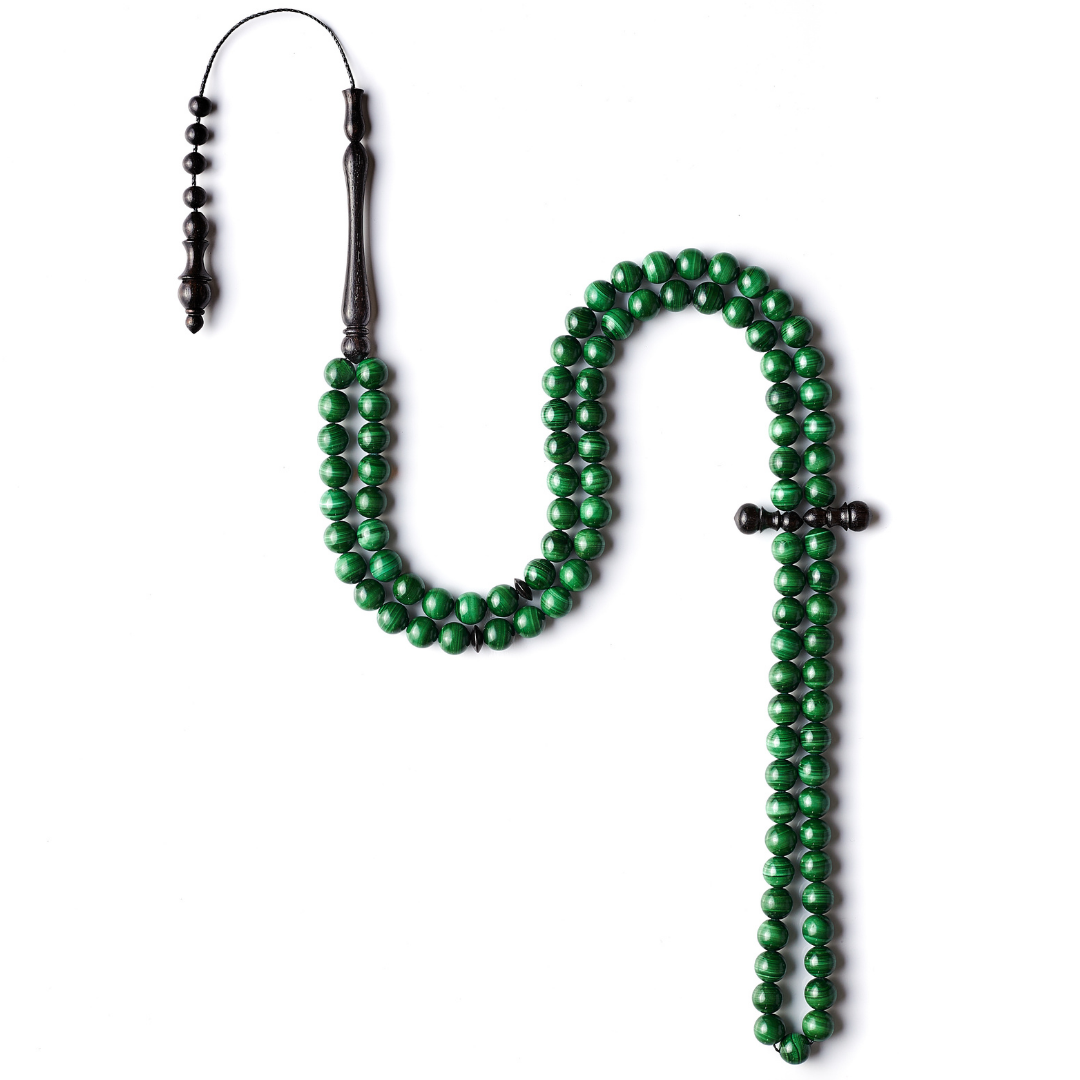 The Majestic Misbaha: Malachite and Ebony - 99 Beads,8mm