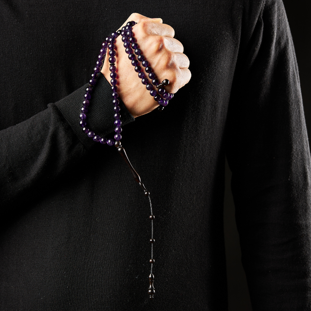 The Regality Misbaha - Amethyst and Ebony - 99 Beads, 8mm