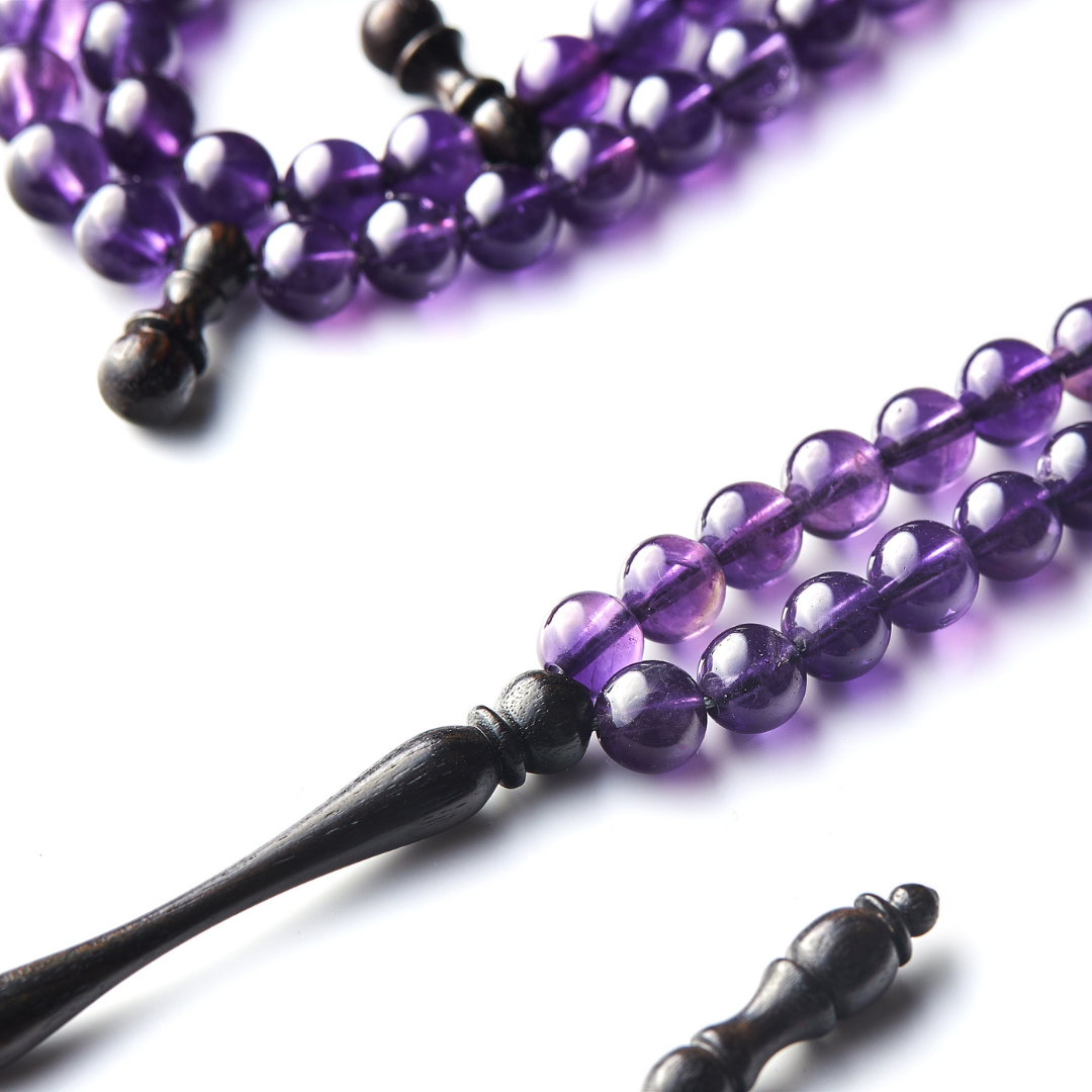 The Regality Misbaha: Amethyst and Ebony - 99 Beads, 6mm