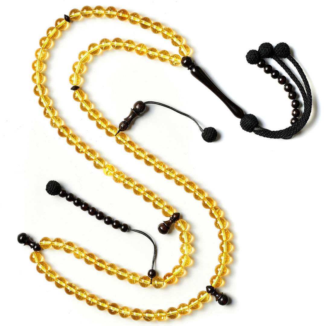 The One-Million Misbaha: Citrine and Ebony - 100 Beads, 8mm