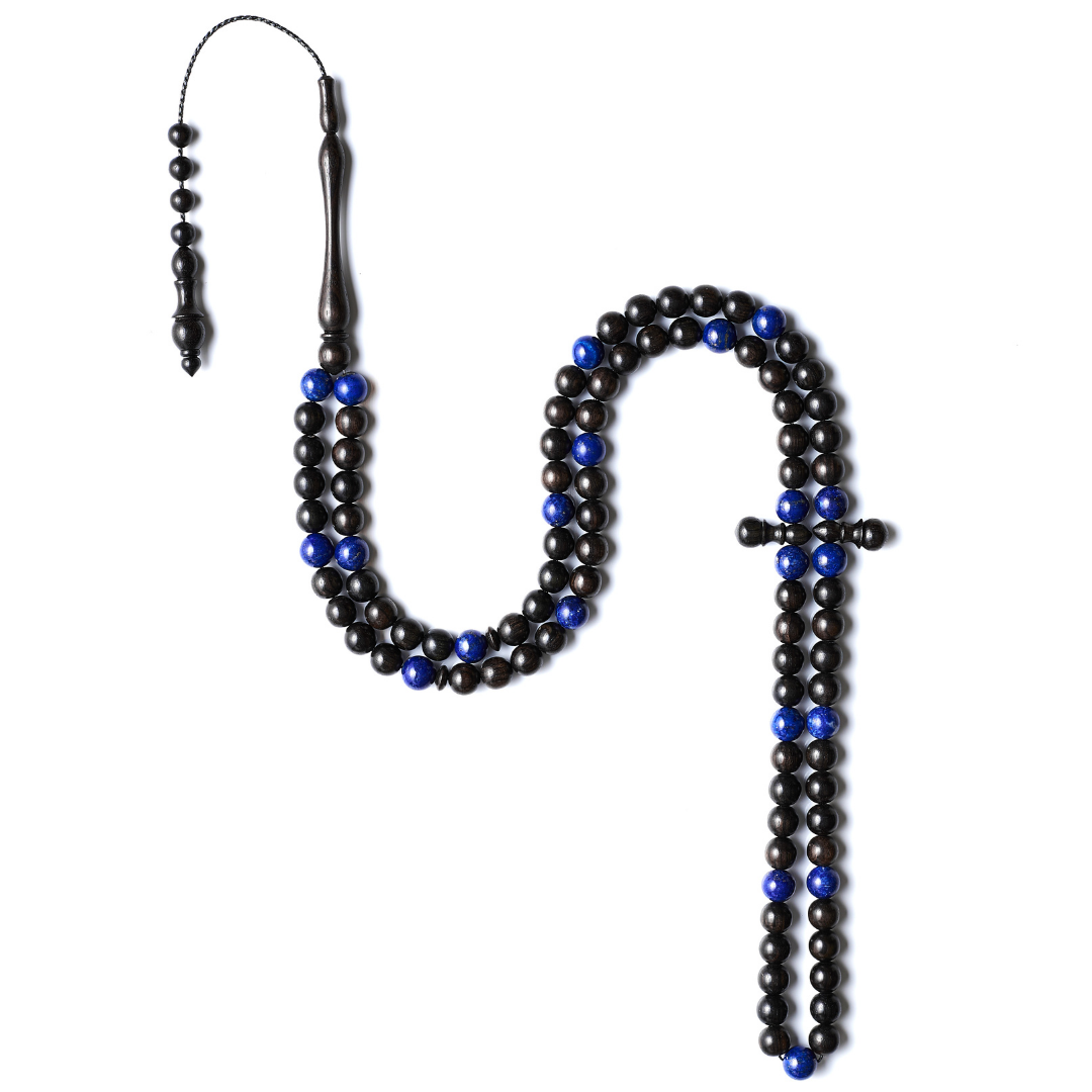 The Celestial Minimal Misbaha: Lapis Lazuli and Ebony - 99 Beads, 8mm