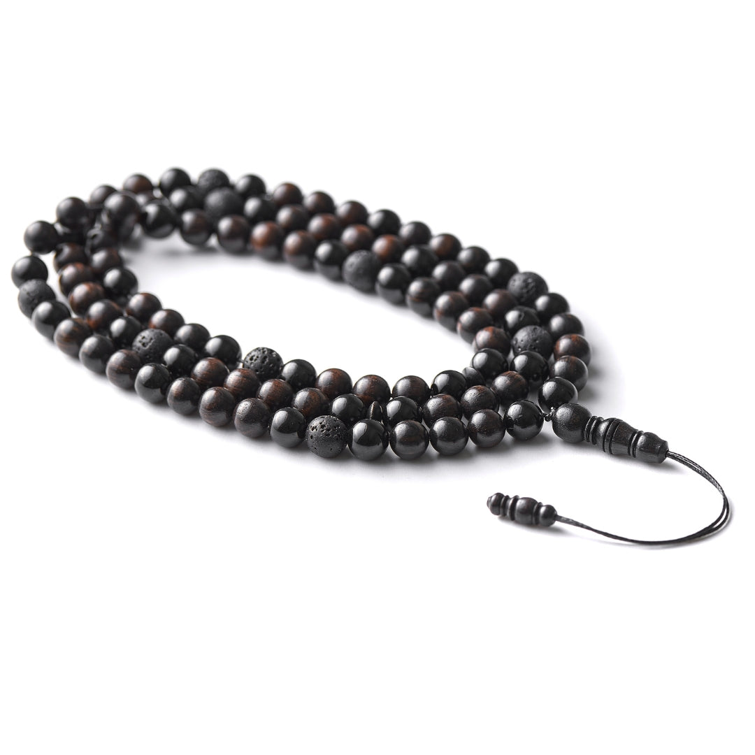 The Companion Misbaha Bracelet: Tourmaline, Ebony and Lava - 99 Beads, 8mm