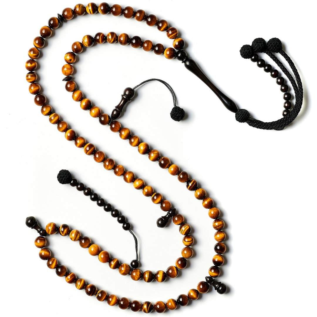 The Courage Misbaha: Tiger's Eye and Ebony, 100 Beads, 8mm