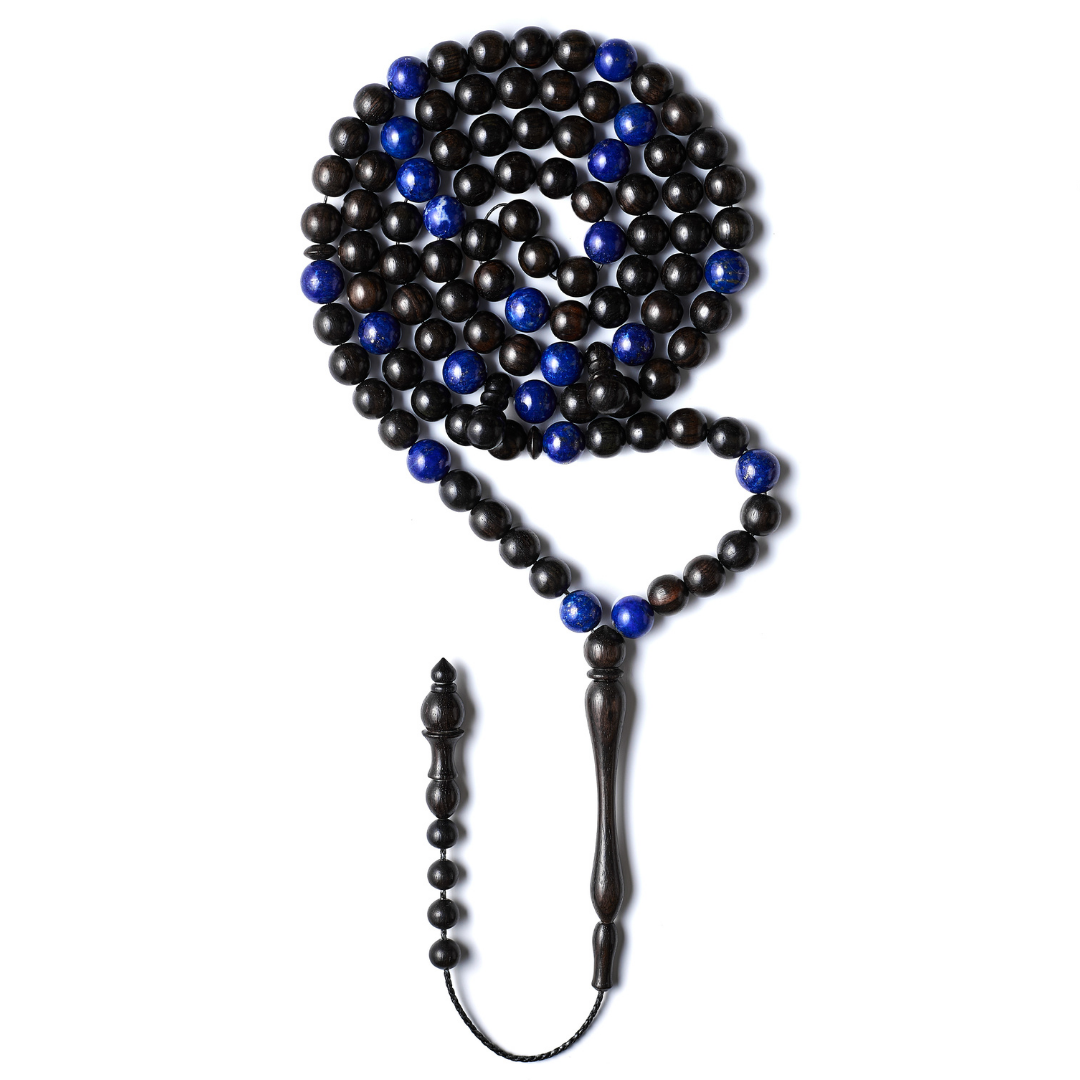 The Celestial Minimal Misbaha: Lapis Lazuli and Ebony - 99 Beads, 8mm