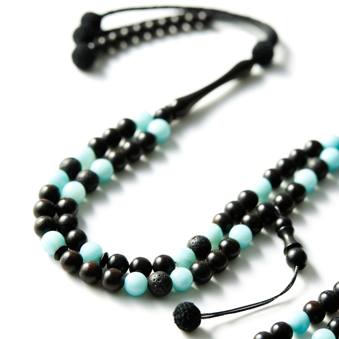 The One-Million Misbaha: MEDINA DOMES EDITION - Amazonite, Lava & Ebony, 100 Beads - 8mm