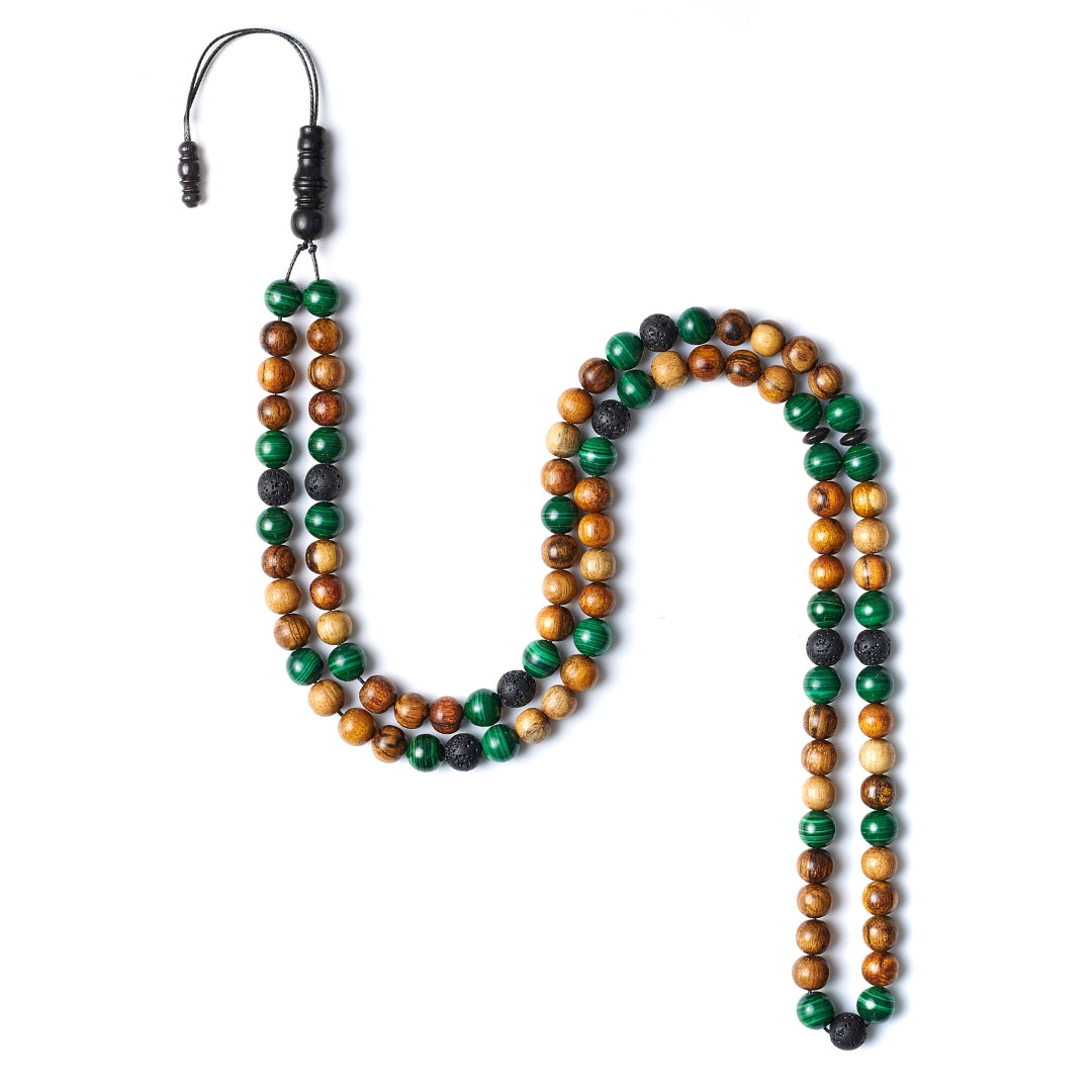 The Companion Misbaha Bracelet: Malachite, Oud and Lava - 99 Beads, 8mm