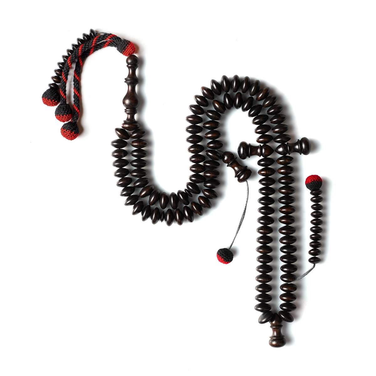 The Dignified Disks Misbaha (Artisanal Tassels): Exotic Ebony - 100 Beads, 12mm
