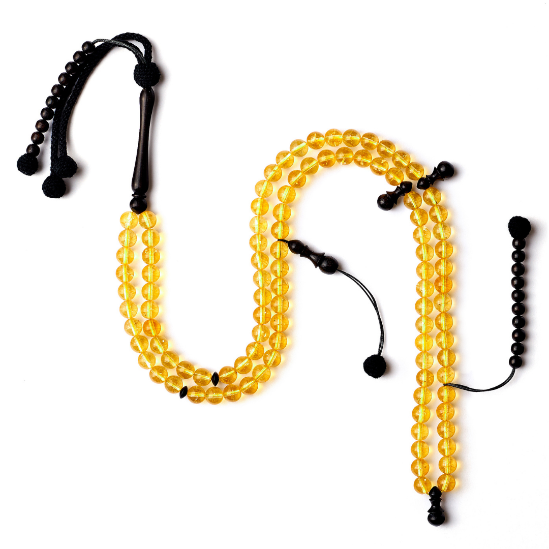 The One-Million Misbaha: Citrine and Ebony - 100 Beads, 8mm