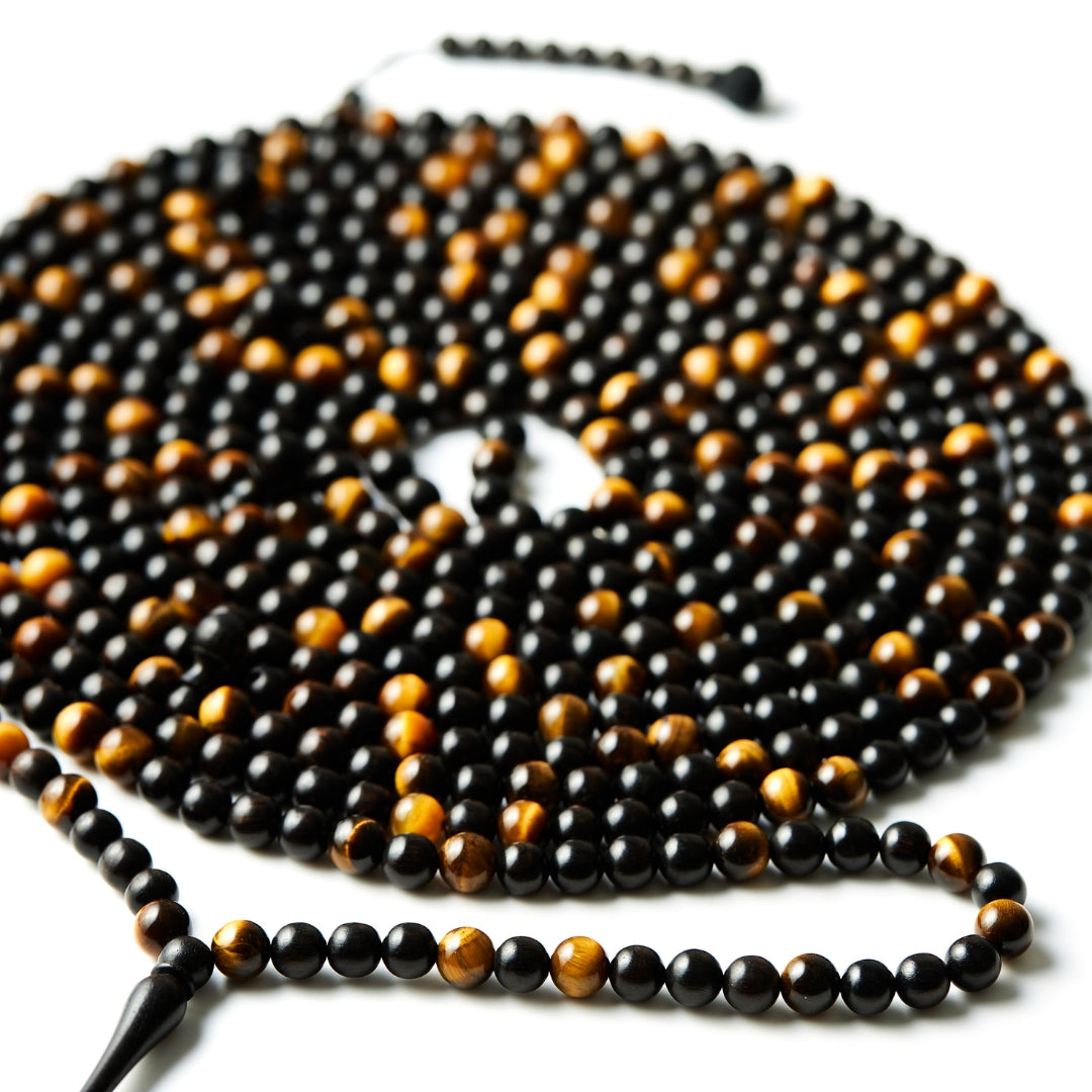 The 25 Million Misbaha: Tiger's Eye & Ebony - 500 Beads, 8mm