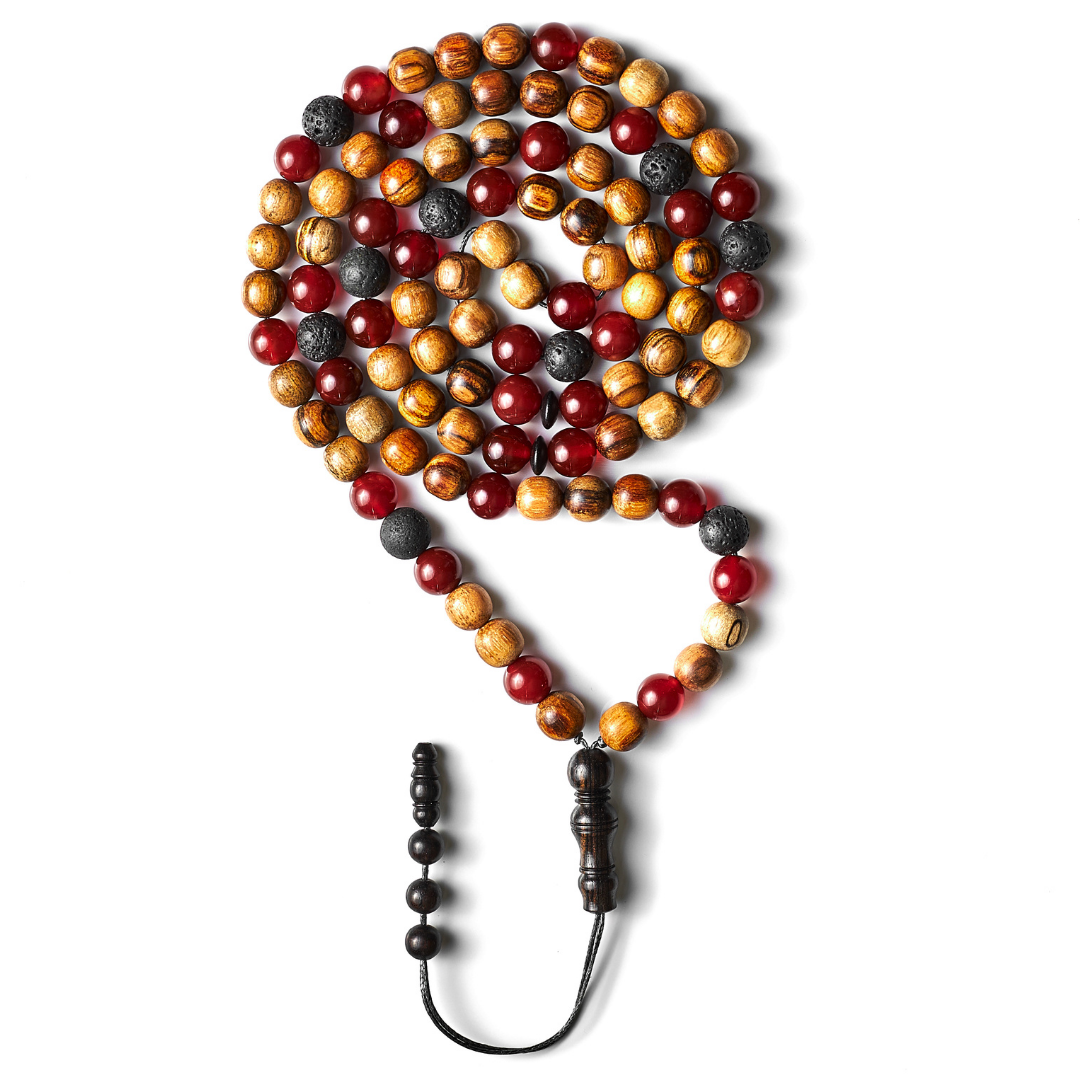 Confident III (Fragrance Diffuser) - Red Aqeeq & Oud Misbaha Bracelet, 99 Beads