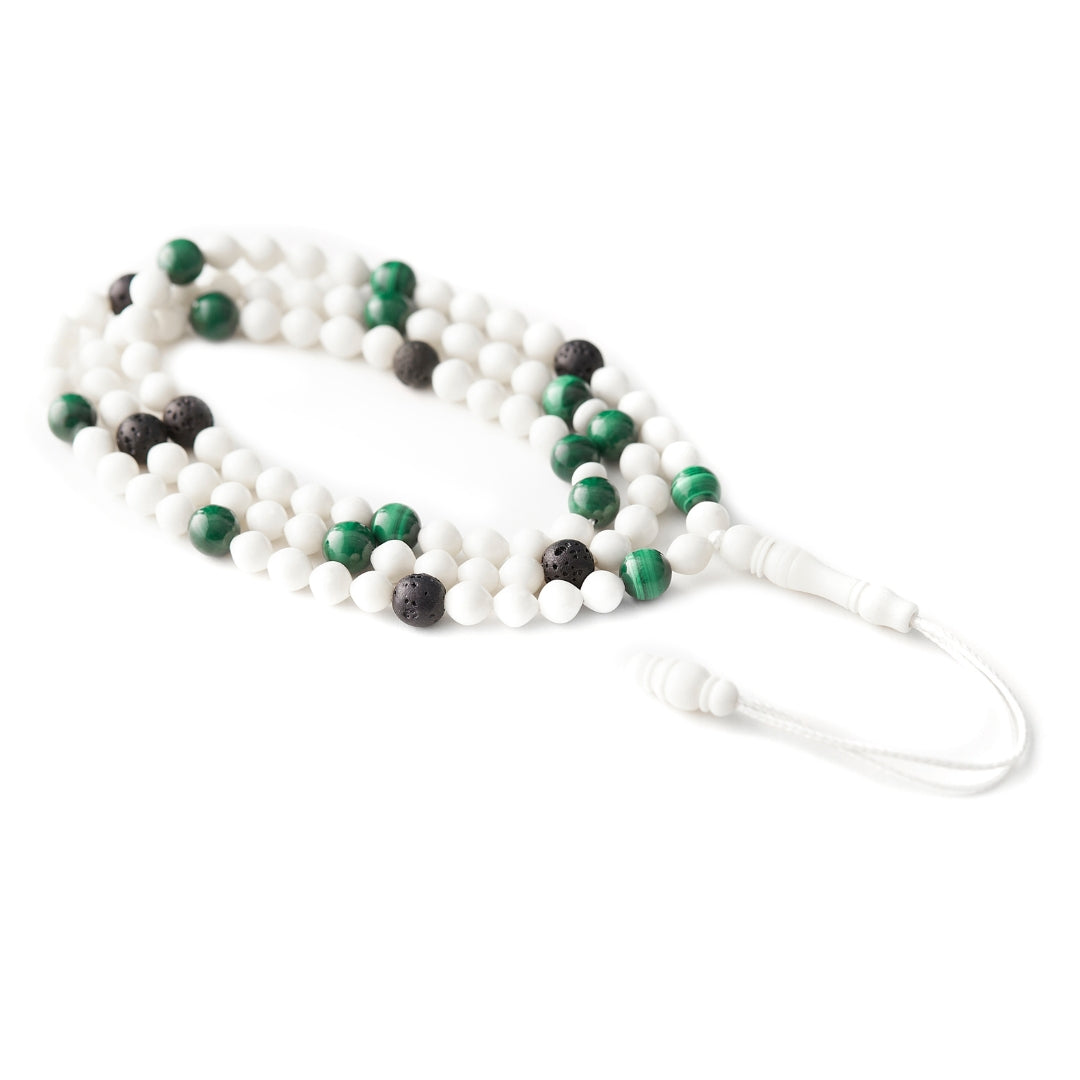 The Traveller Misbaha Bracelet: Malachite, Dromedary and Lava - 99 Beads, 5.5mm