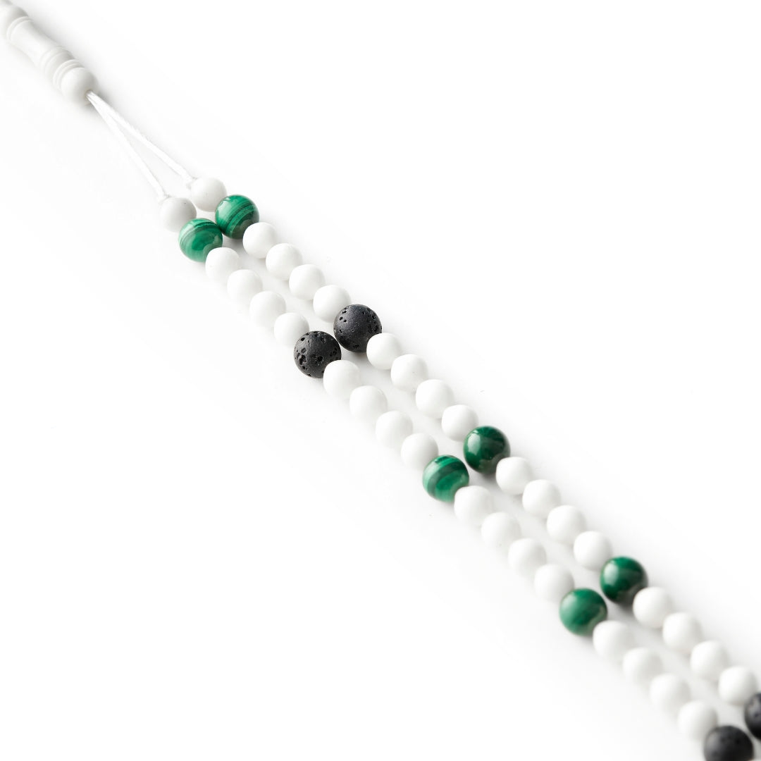 The Traveller Misbaha Bracelet: Malachite, Dromedary and Lava - 99 Beads, 5.5mm