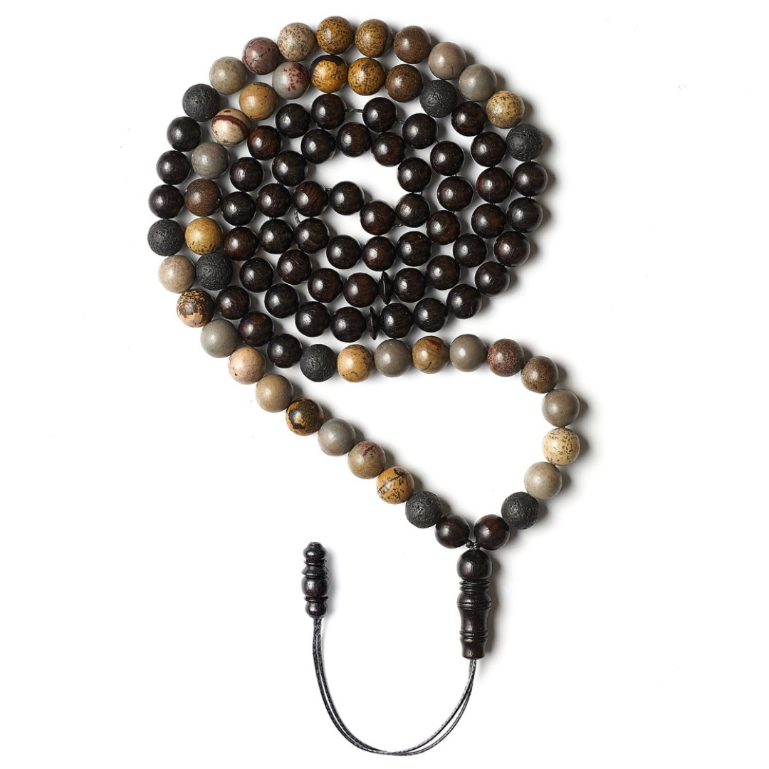 The Companion Misbaha Bracelet: Jasper and Ebony and Lava - 99 Beads, 8mm