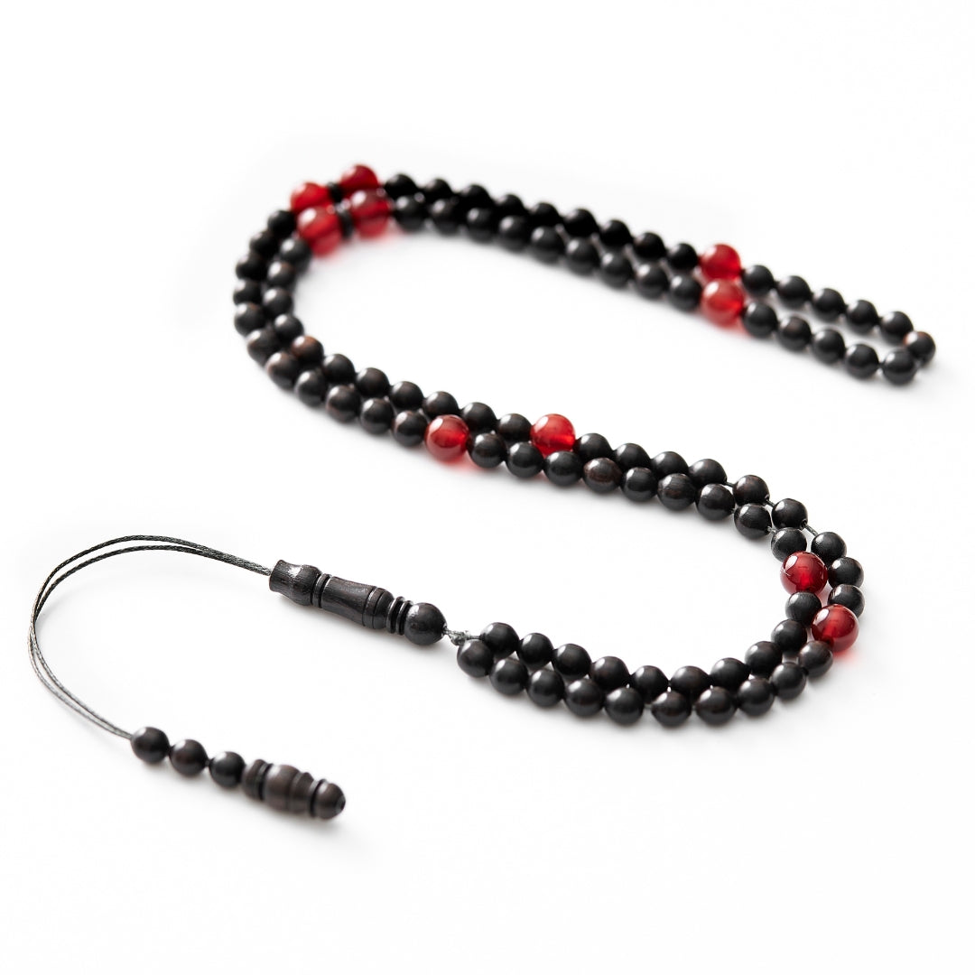 The Traveller Misbaha Bracelet: Aqeeq and Ebony - 99 Beads, 5.5mm