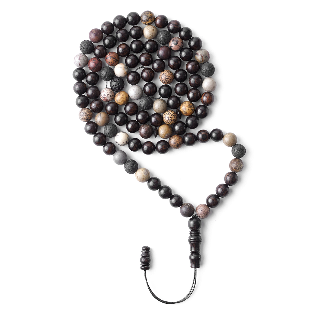 The Companion Misbaha Bracelet: Artistic Jasper and Ebony - 99 Beads, 8mm