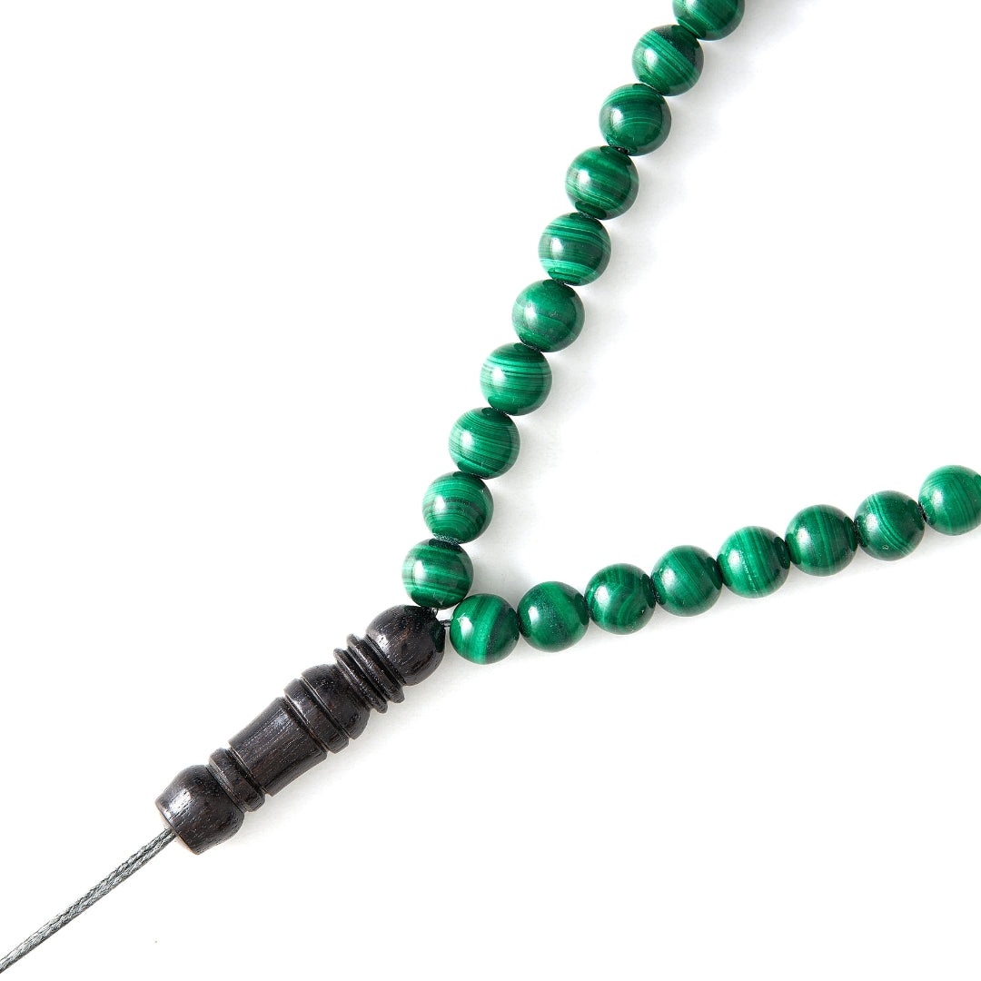 The Traveller Misbaha Bracelet: Malachite and Ebony - 33 Beads, 5mm