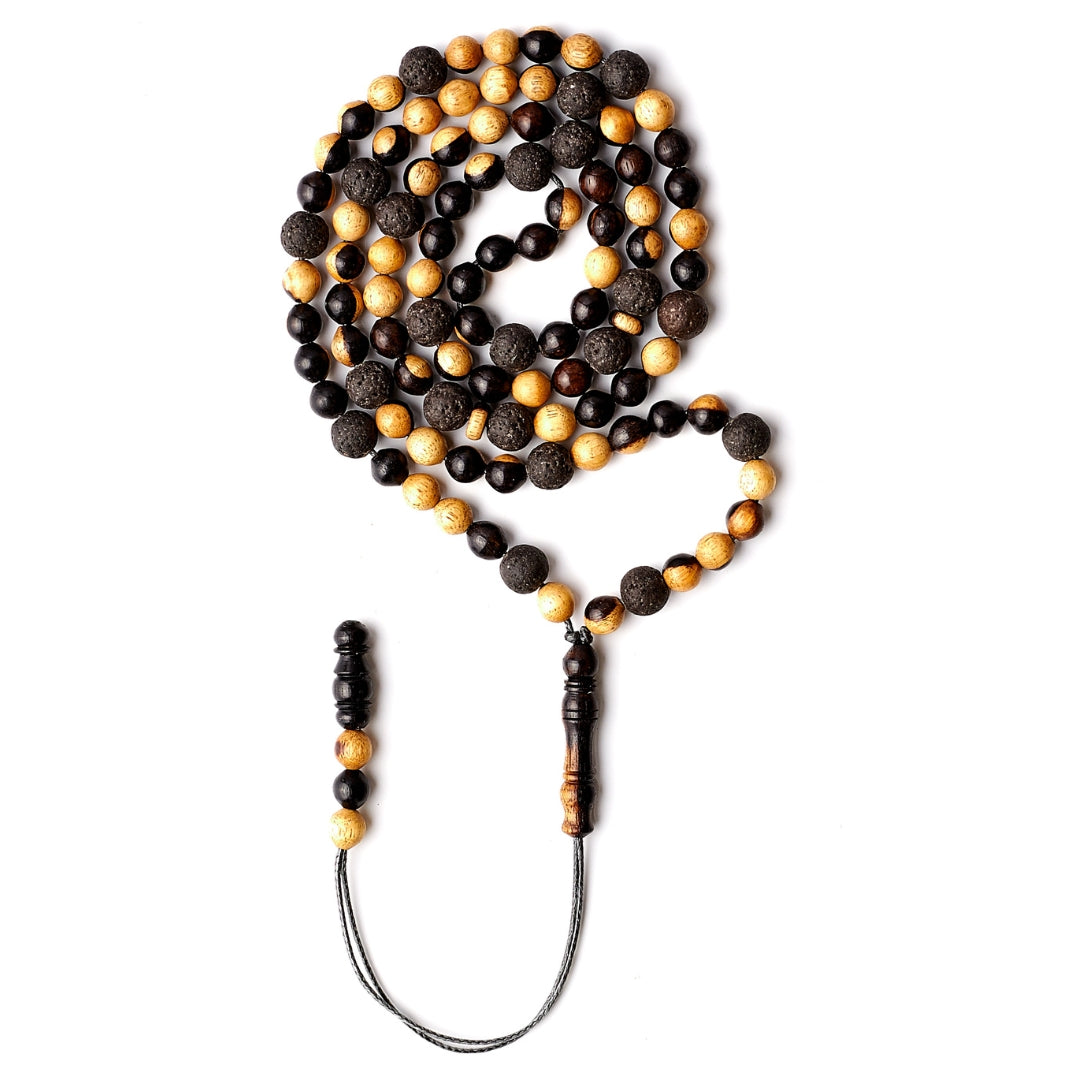 The Traveller Misbaha Bracelet: Mosaic Ebony and Lava - 99 Beads, 6mm