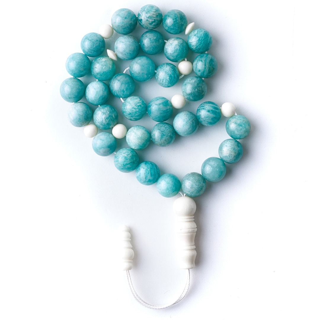 The Voyager Misbaha Bracelet: Amazonite and Dromedary - 33 Beads, 10mm