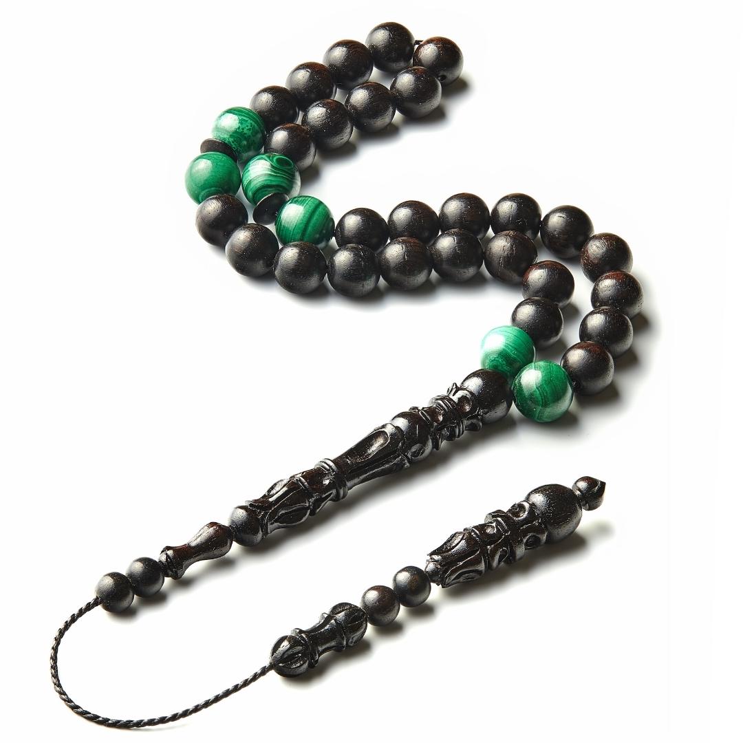 Magnificent Minimal - Malachite & Ebony Misbaha, 33 Beads