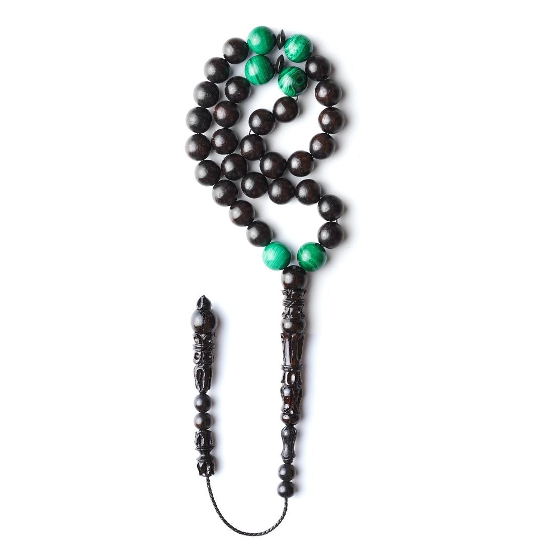 The Magnificent Misbaha (Minimal): Malachite & Ebony - 33 Beads, 10mm
