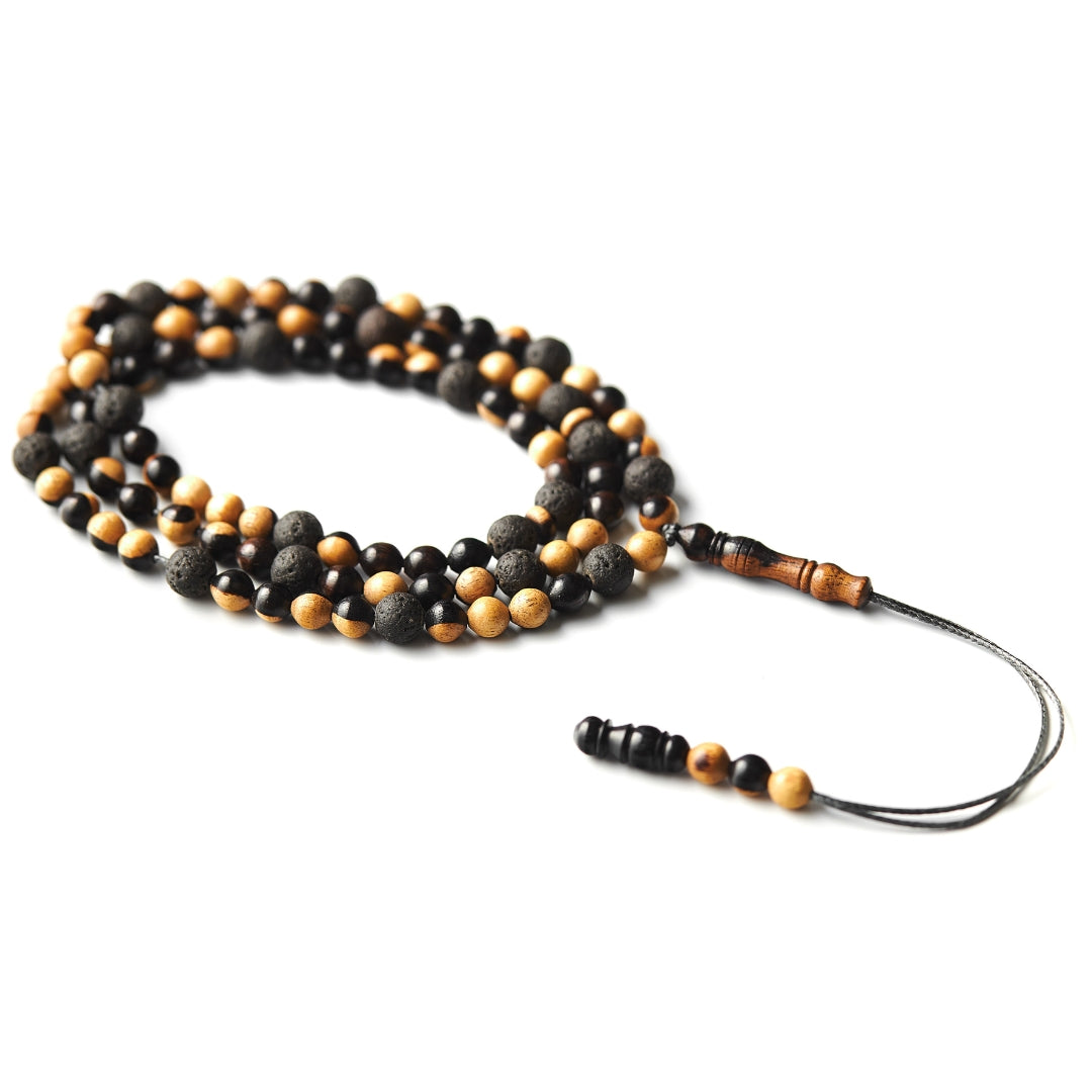 The Traveller Misbaha Bracelet: Mosaic Ebony and Lava - 99 Beads, 6mm