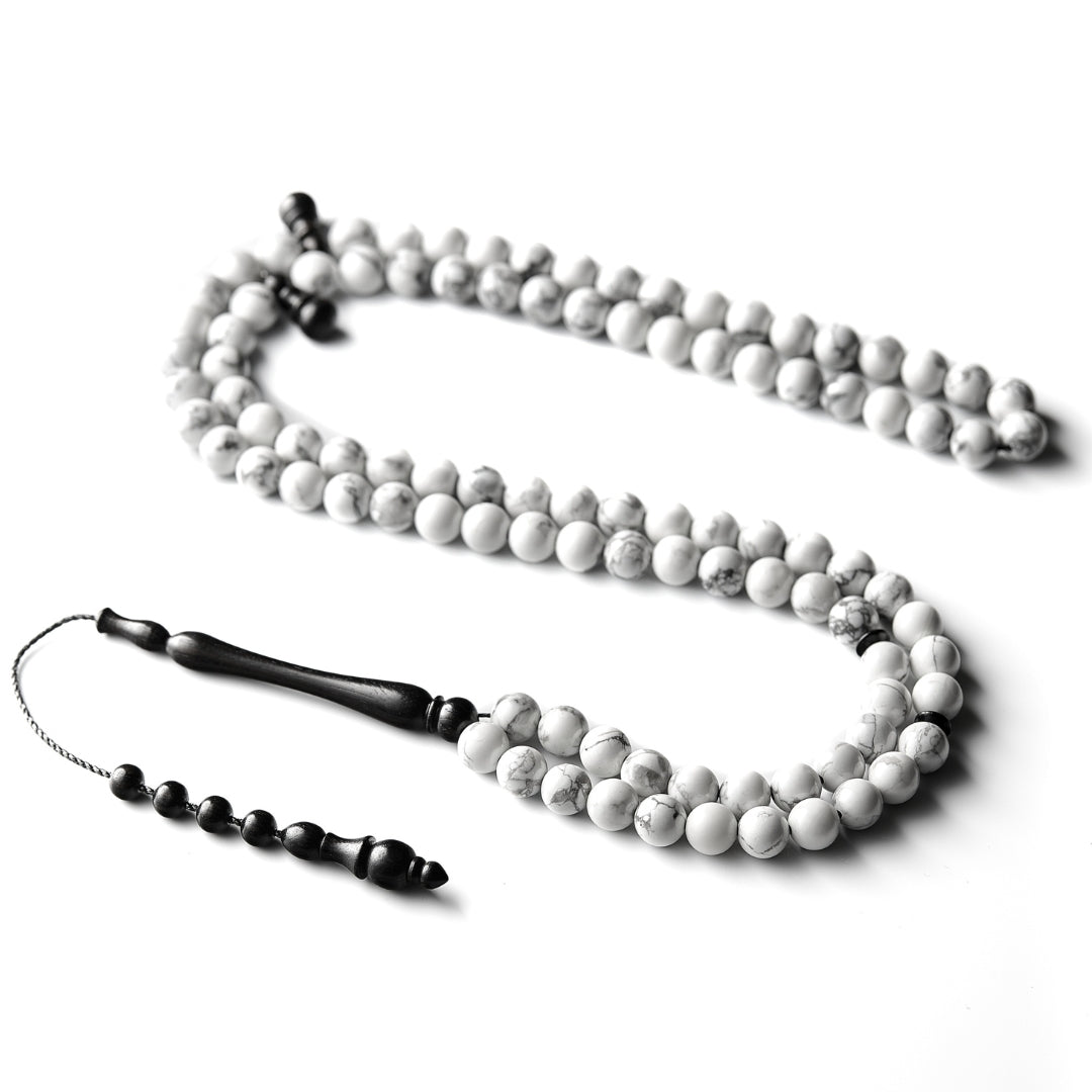 The Soothing Misbaha: Howlite and Ebony - 99 Beads, 8mm