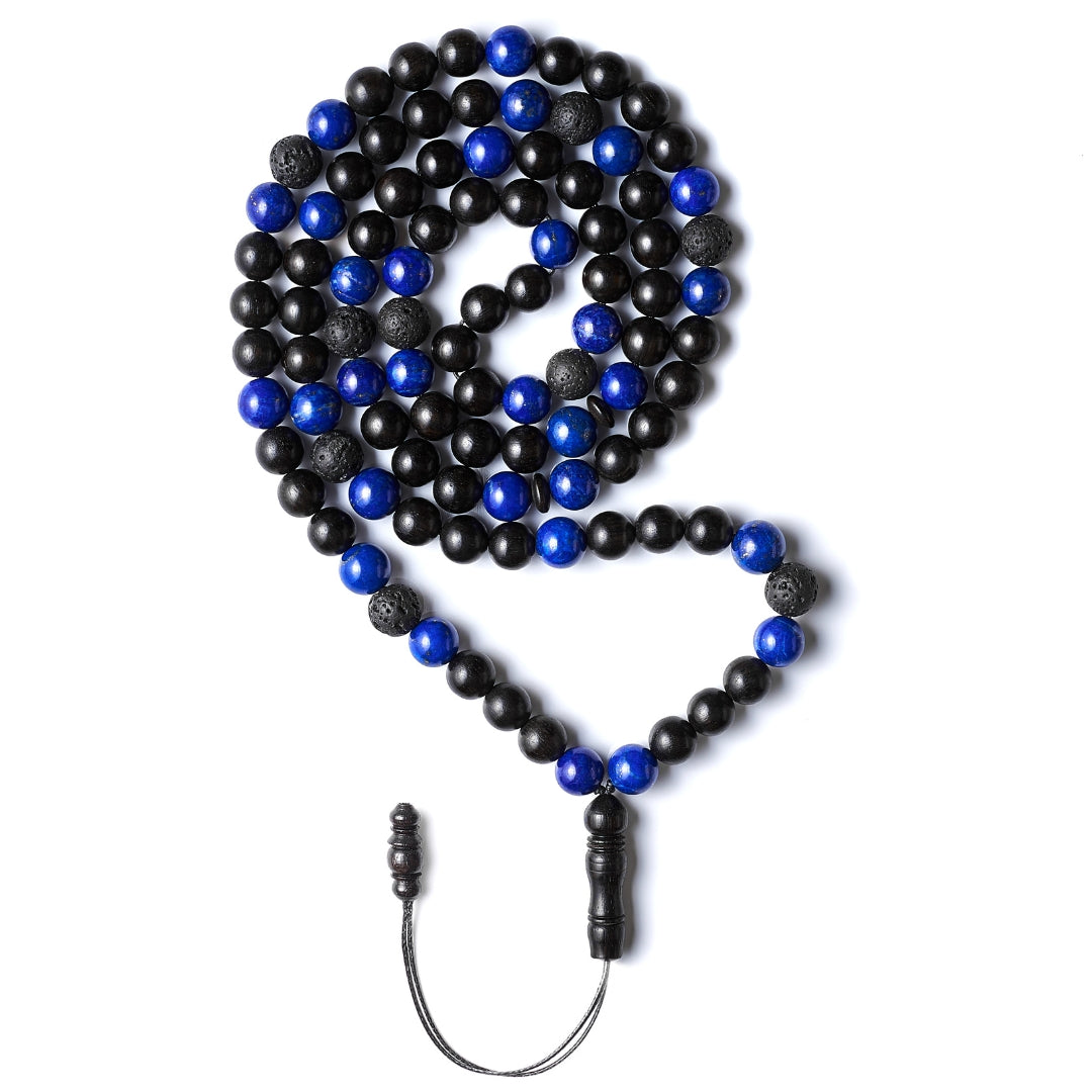 The Companion Misbaha Bracelet: Lapis Lazuli, Ebony and Lava - 99 Beads, 8mm