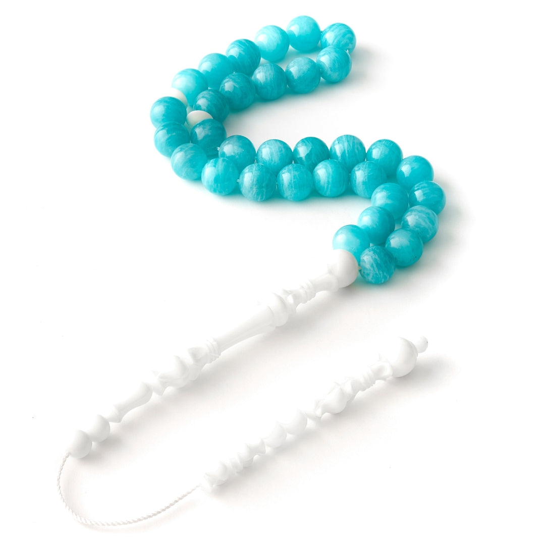 The Oceana Misbaha: Rare Amazonite & Dromedary - 33 Beads, 10mm