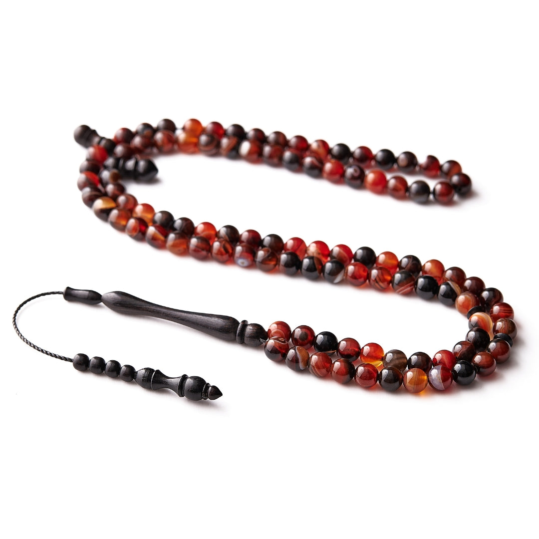 The Sublime Misbaha: Sulieman's Aqeeq & Ebony - 99 Beads, 8mm