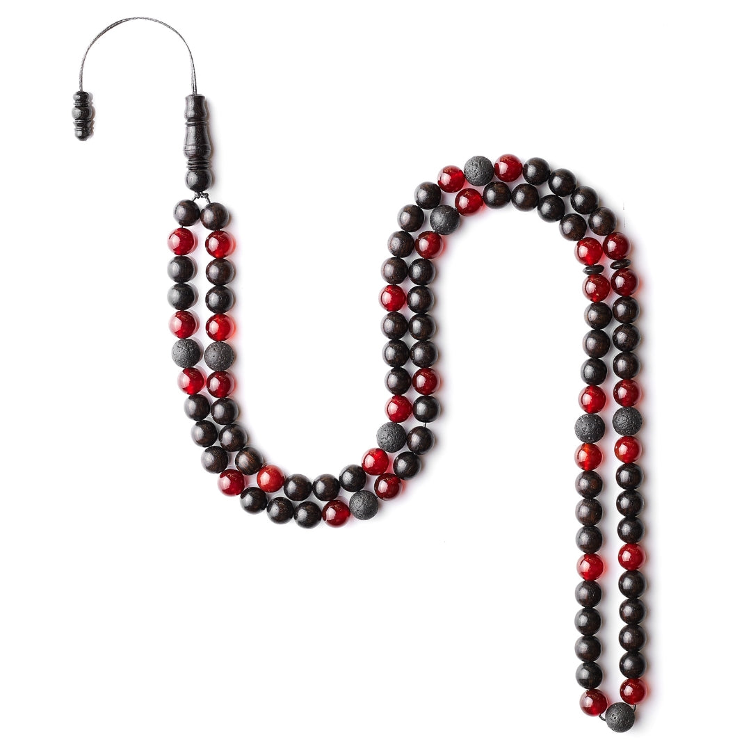 The Companion Misbaha Bracelet: Aqeeq, Ebony, and Lava - 99 Beads, 8mm
