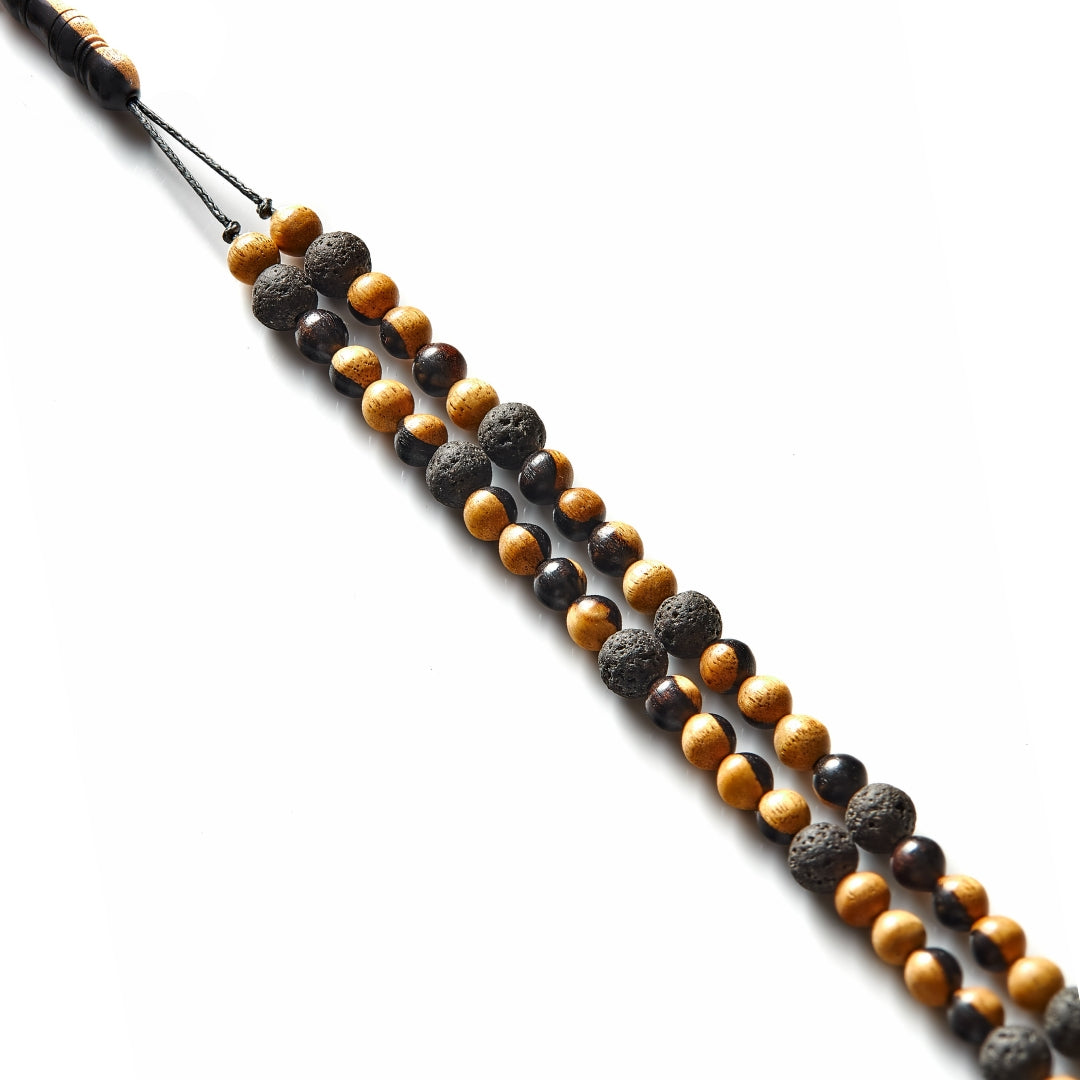 The Traveller Misbaha Bracelet: Mosaic Ebony and Lava - 99 Beads, 6mm