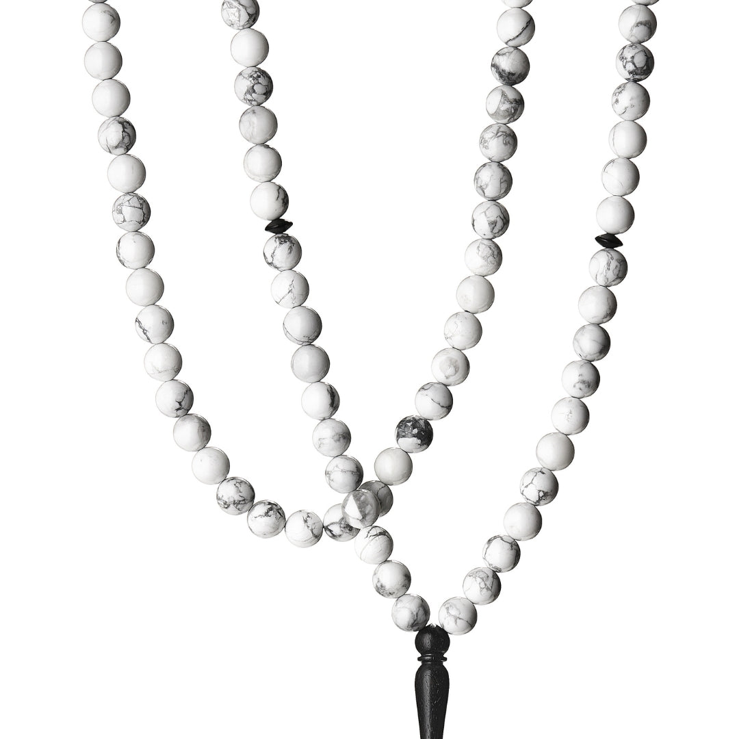 The Soothing Misbaha: Howlite and Ebony - 99 Beads, 8mm