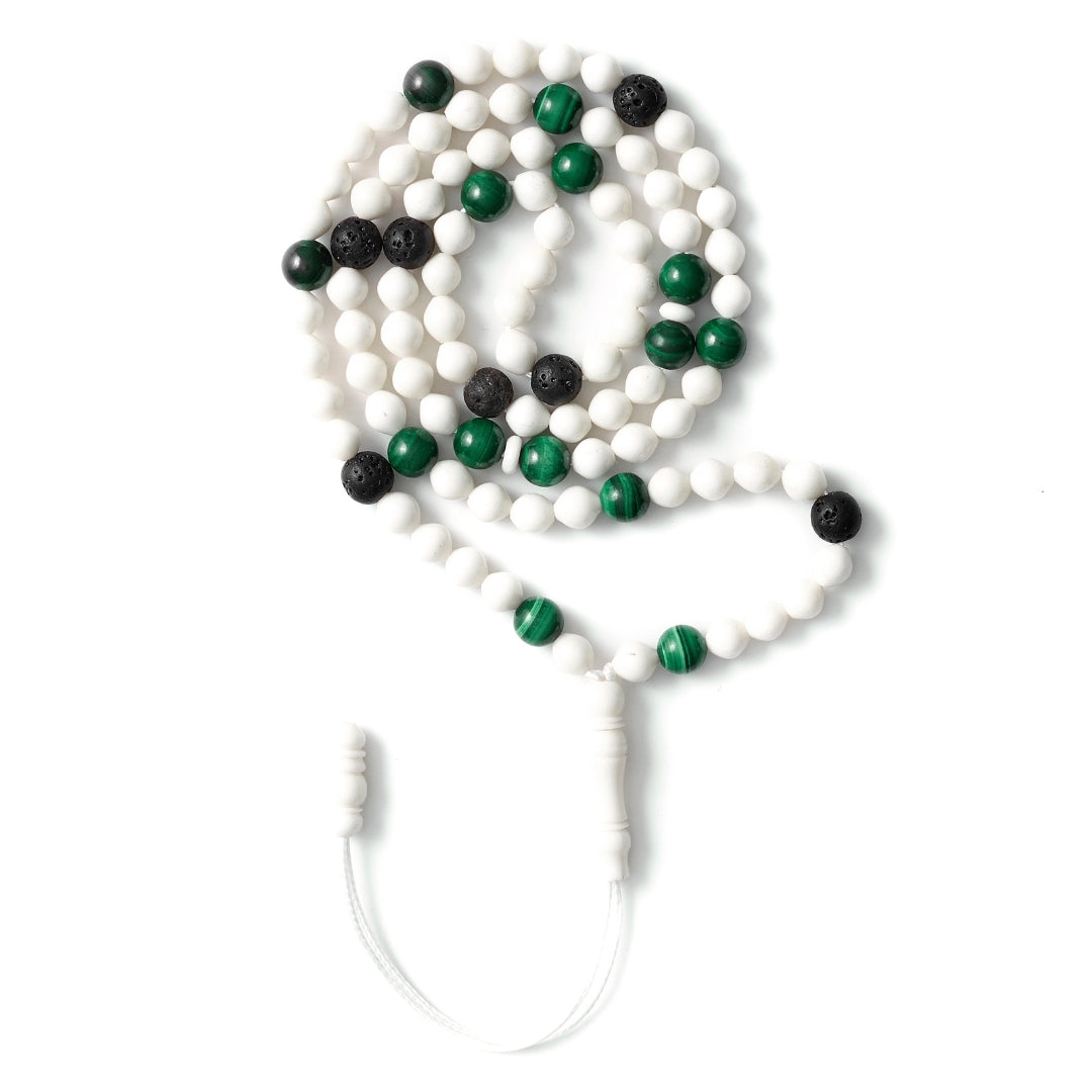 The Traveller Misbaha Bracelet: Malachite, Dromedary and Lava - 99 Beads, 5.5mm