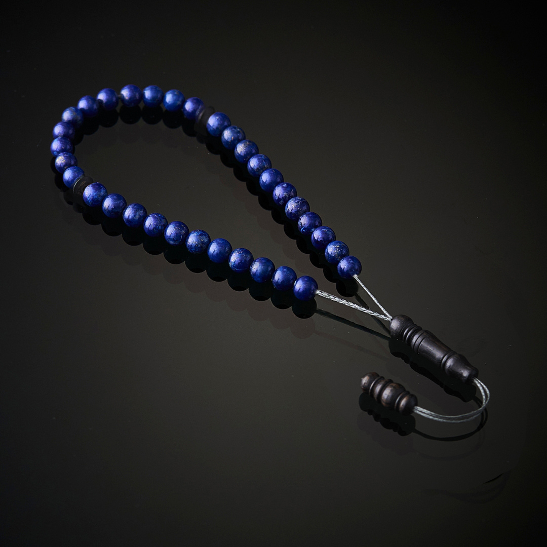 The Traveller Misbaha Bracelet: Lapis Lazuli and Ebony - 33 Beads, 5mm