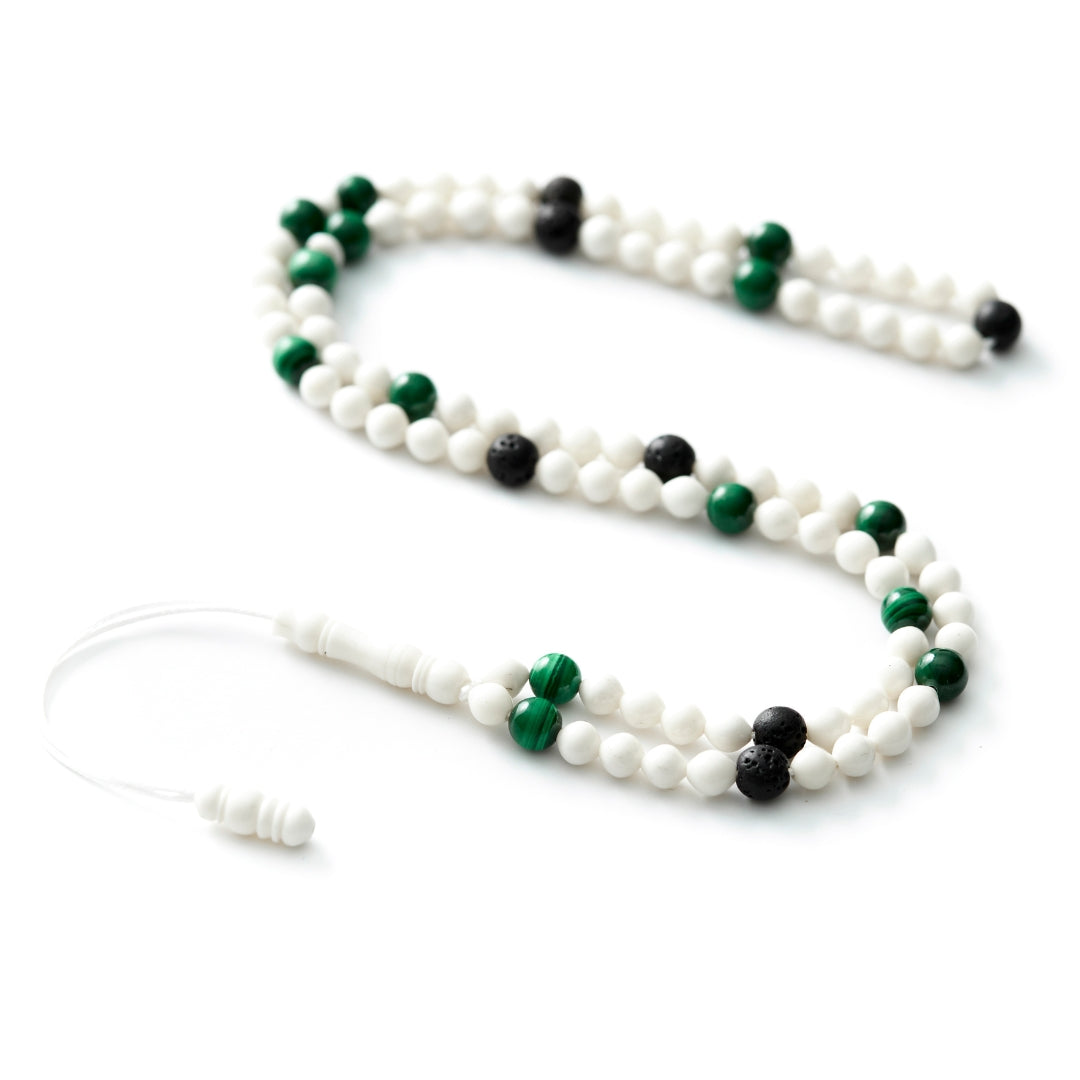 The Traveller Misbaha Bracelet: Malachite, Dromedary and Lava - 99 Beads, 5.5mm