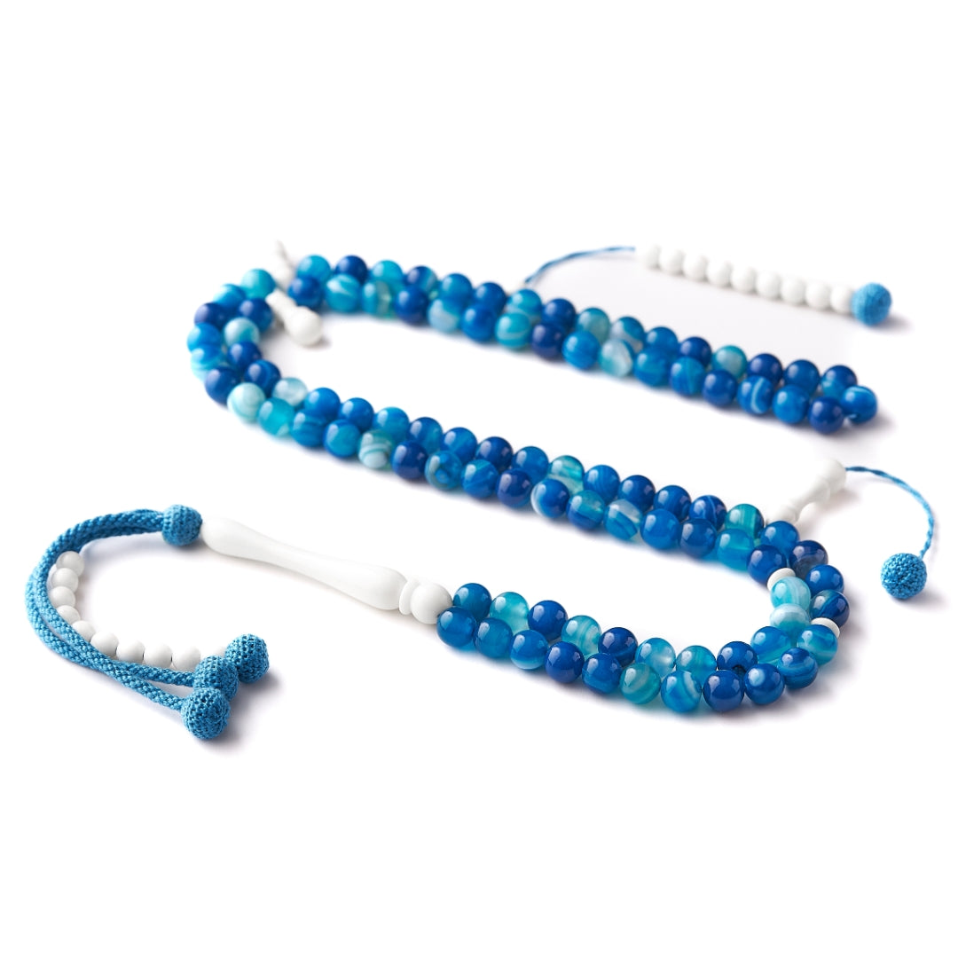 The Seeker Misbaha: Blue Aqeeq - 99 Beads, 8mm